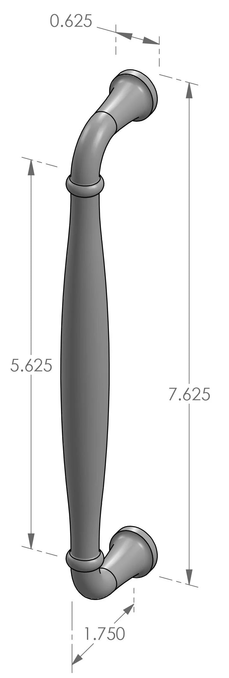 Ridge Cabinet Pull (CK-145) — dibujo de especificaciones y dimensiones
