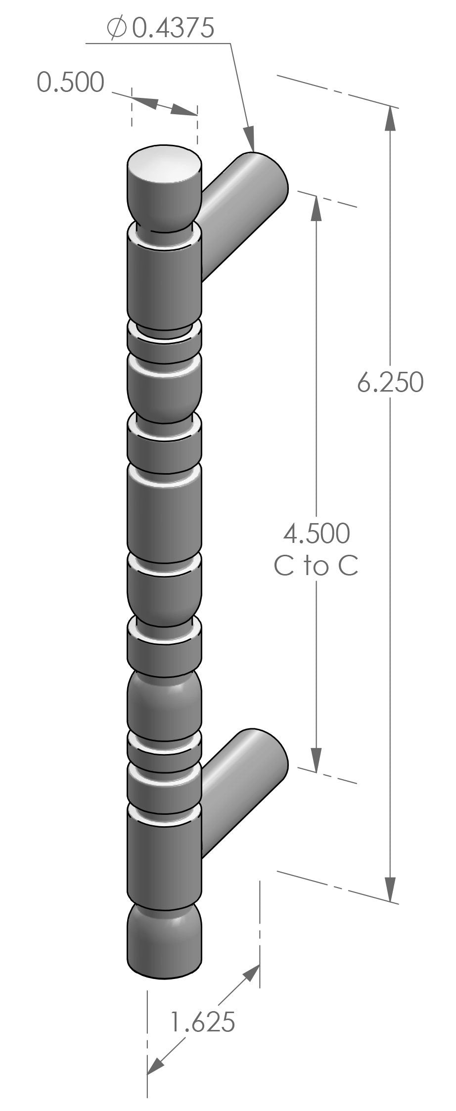 Assemblage Cabinet Pull (CK-195-6) — dibujo de especificaciones y dimensiones