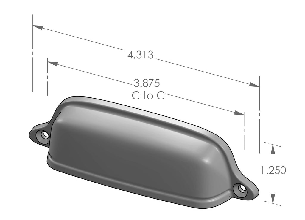 Ridge Surface Mount Bin Pull (CK-603) — dibujo de especificaciones y dimensiones