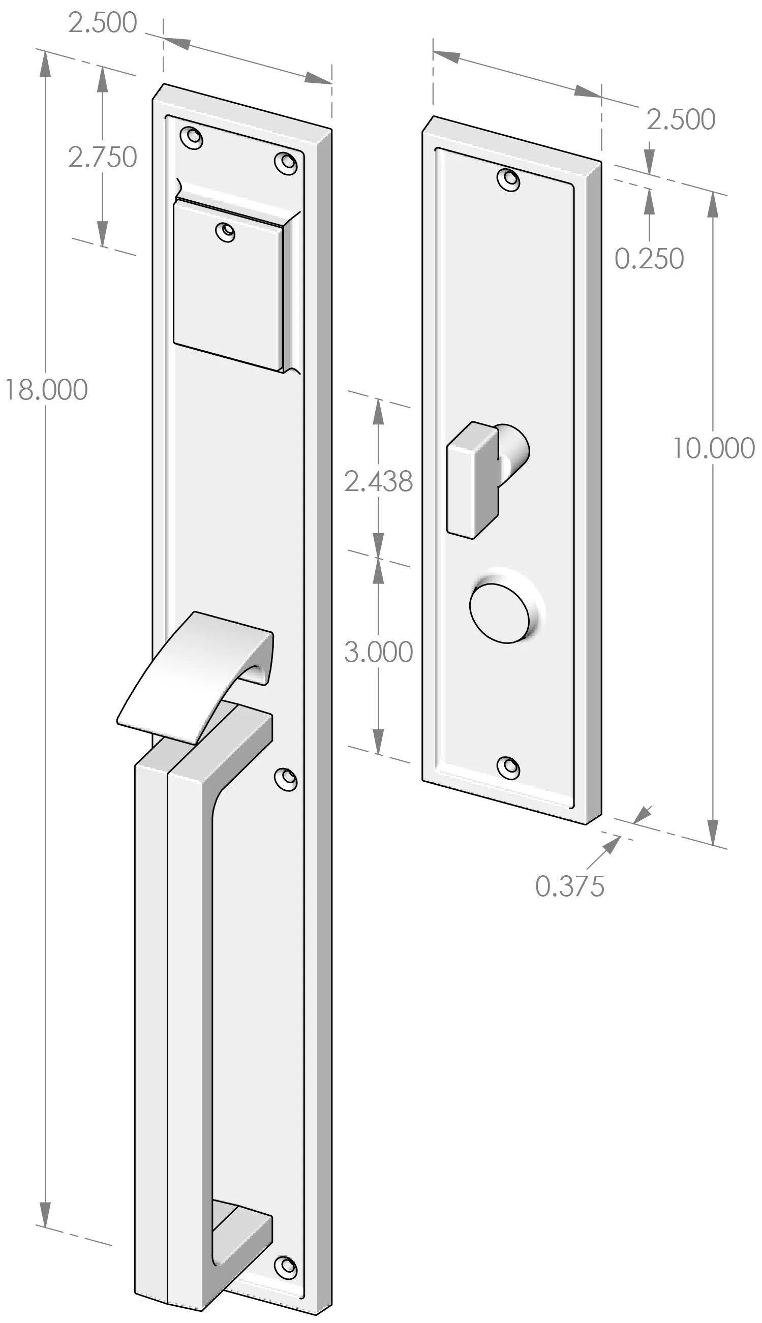 Handle x Lever Mortise Lock Door Entry Set (CS-1518) — dibujo de especificaciones y dimensiones