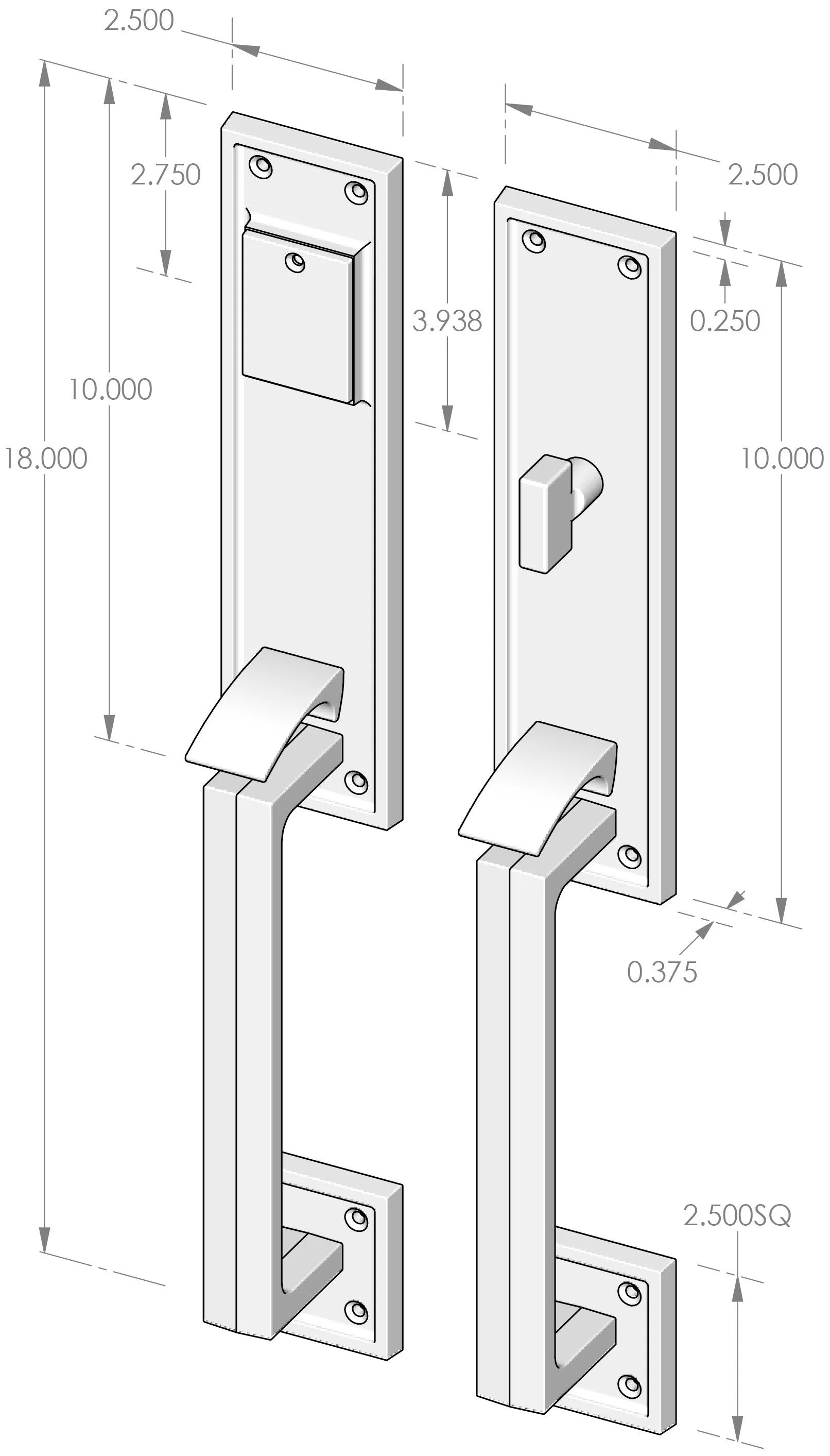 Handle x Handle Mortise Lock Door Entry Set (CS-1524HH) — dibujo de especificaciones y dimensiones