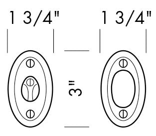 Oval Auxiliary Mortise Bolt Privacy Set (CS-444/445MB) — dibujo de especificaciones y dimensiones
