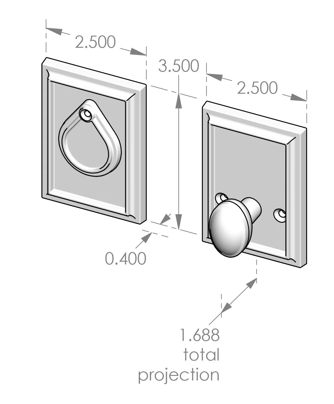 Ridge Auxiliary Deadbolt Set (CS-511/512DB) — dibujo de especificaciones y dimensiones