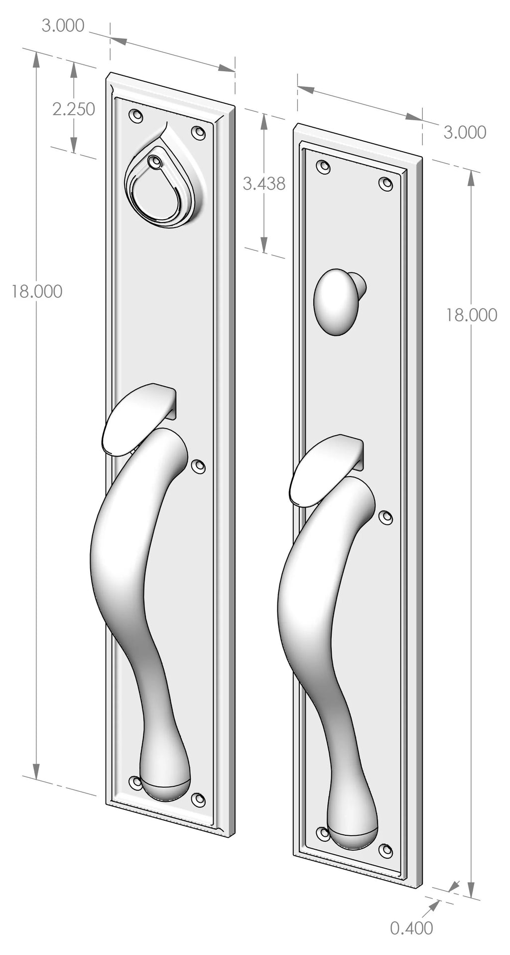 Handle x Handle Mortise Lock Door Entry Set (CS-721HH) — dibujo de especificaciones y dimensiones