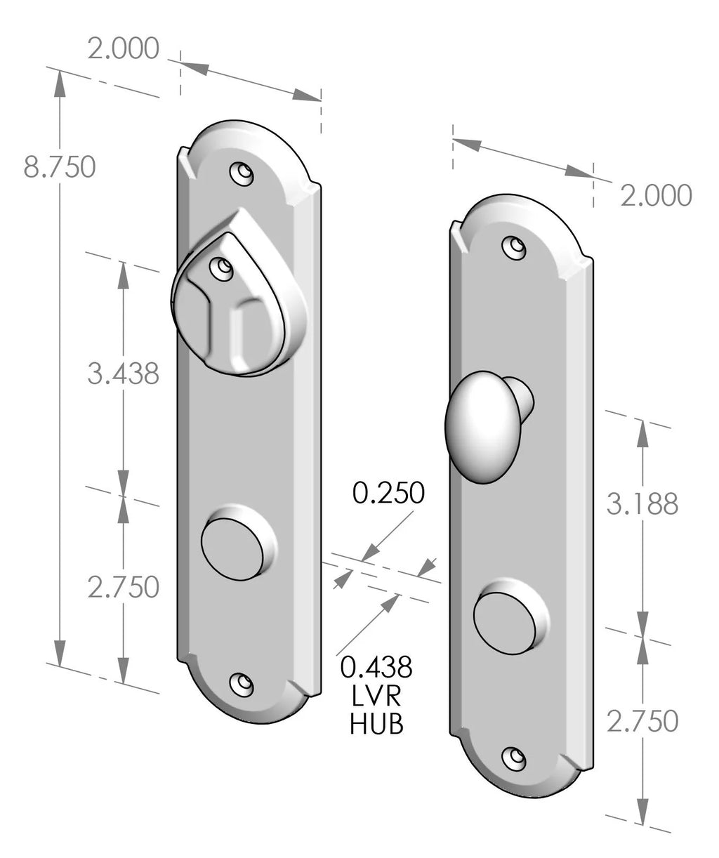 Passage Latch - Deadbolt Door Entry Set (CS-A407PLD) — dibujo de especificaciones y dimensiones