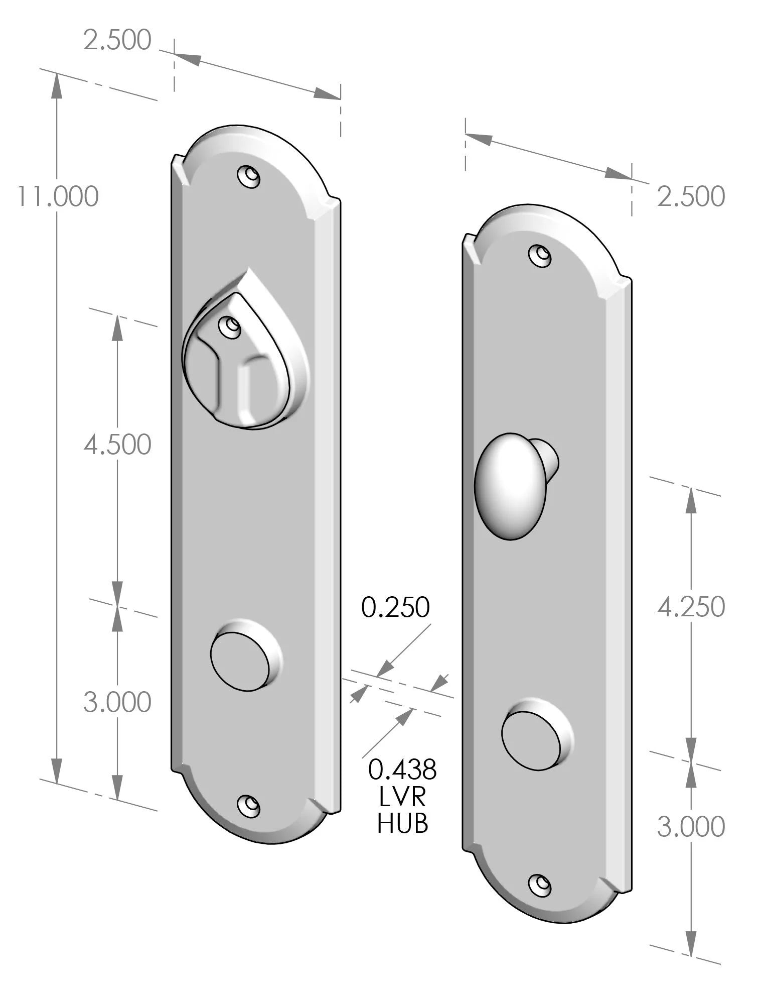 Passage Latch - Deadbolt Door Entry Set (CS-A409PLD) — dibujo de especificaciones y dimensiones