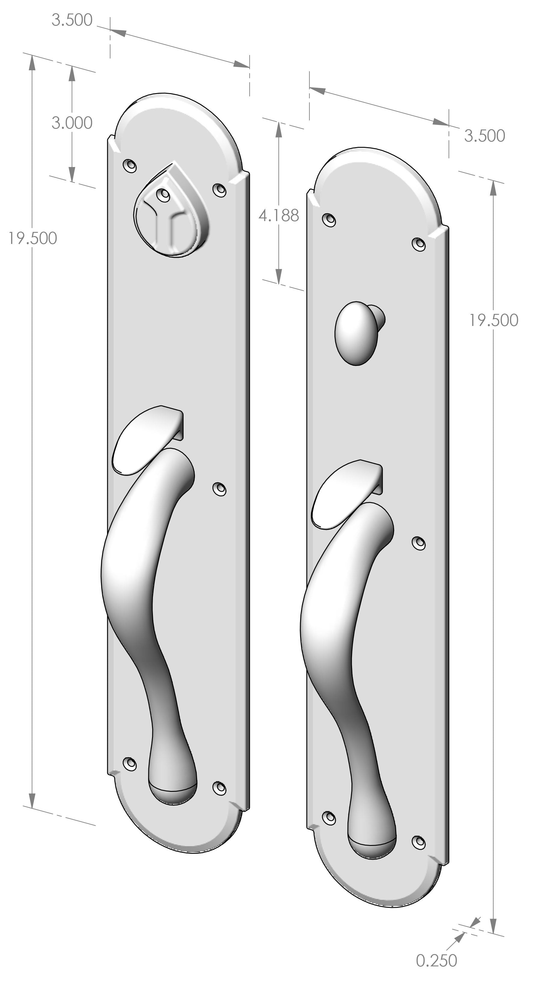 Handle x Handle Mortise Lock Door Entry Set (CS-A702HH) — dibujo de especificaciones y dimensiones