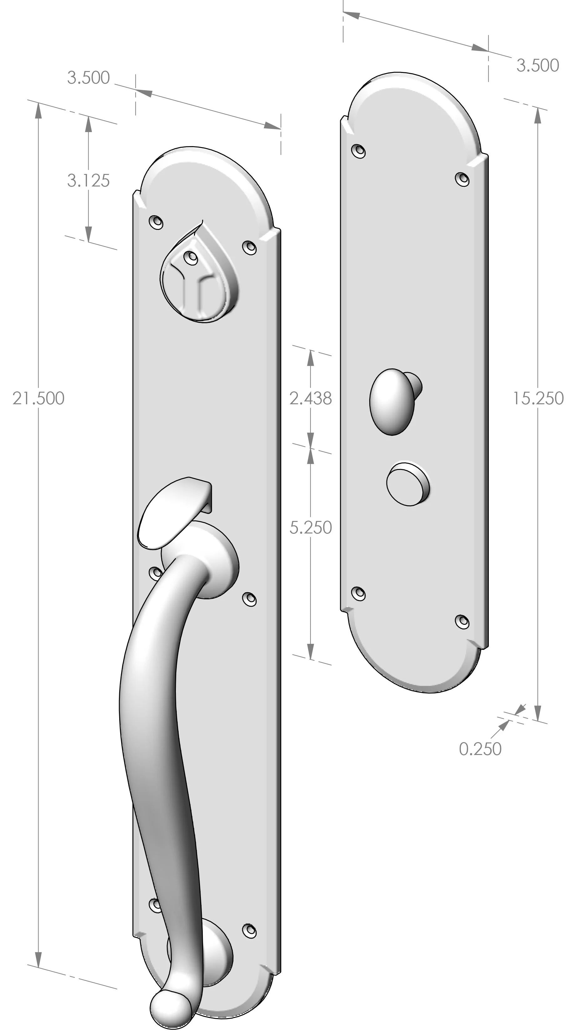 Handle x Lever Mortise Lock Door Entry Set (CS-A802) — dibujo de especificaciones y dimensiones