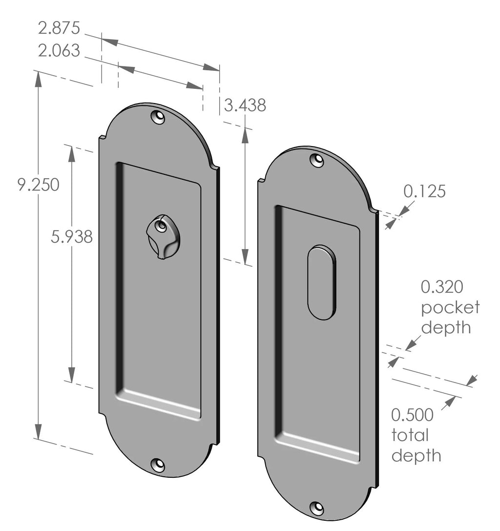 Arch Privacy Pocket Door Set (CS-FP-A402IML-PR) — dibujo de especificaciones y dimensiones