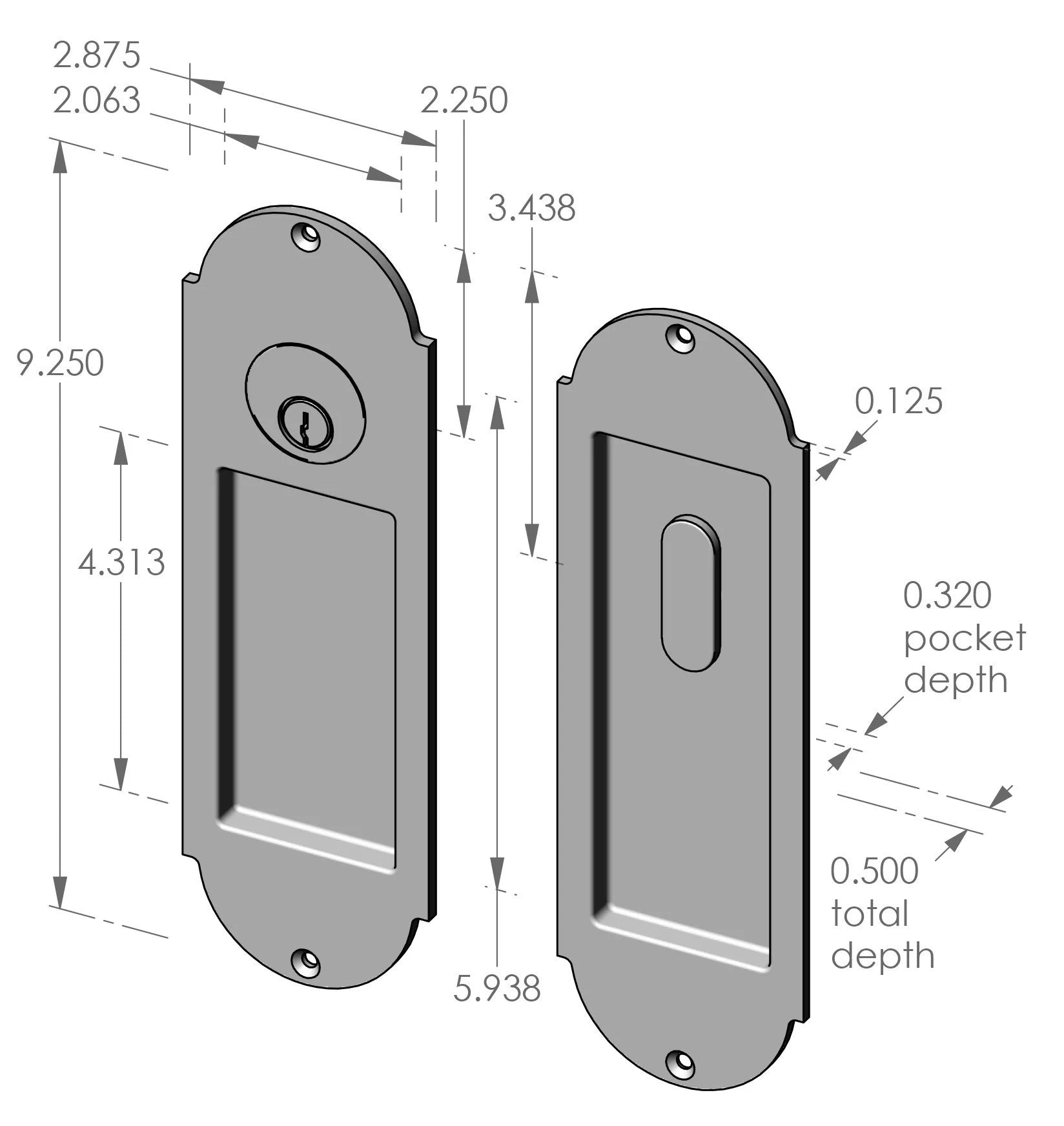 Arch Locking Pocket Door Set (CS-FP-A402ML) — dibujo de especificaciones y dimensiones
