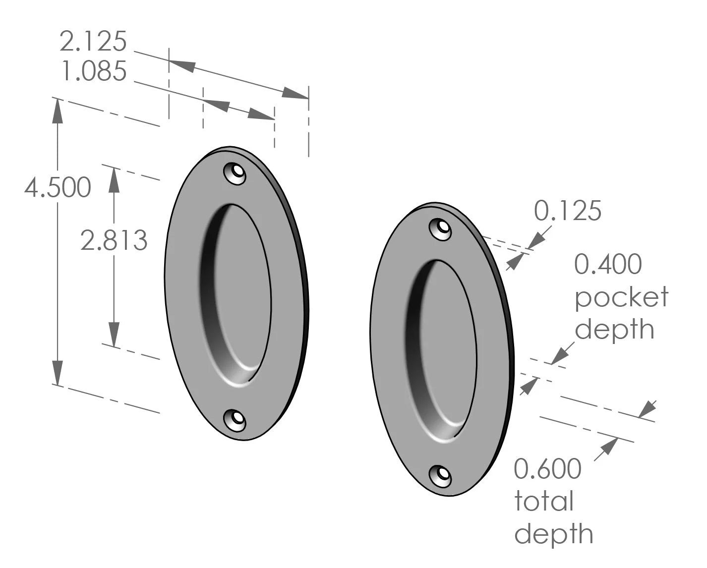 Oval Passage Pocket Door Set (CS-FP-OP200IML) — dibujo de especificaciones y dimensiones