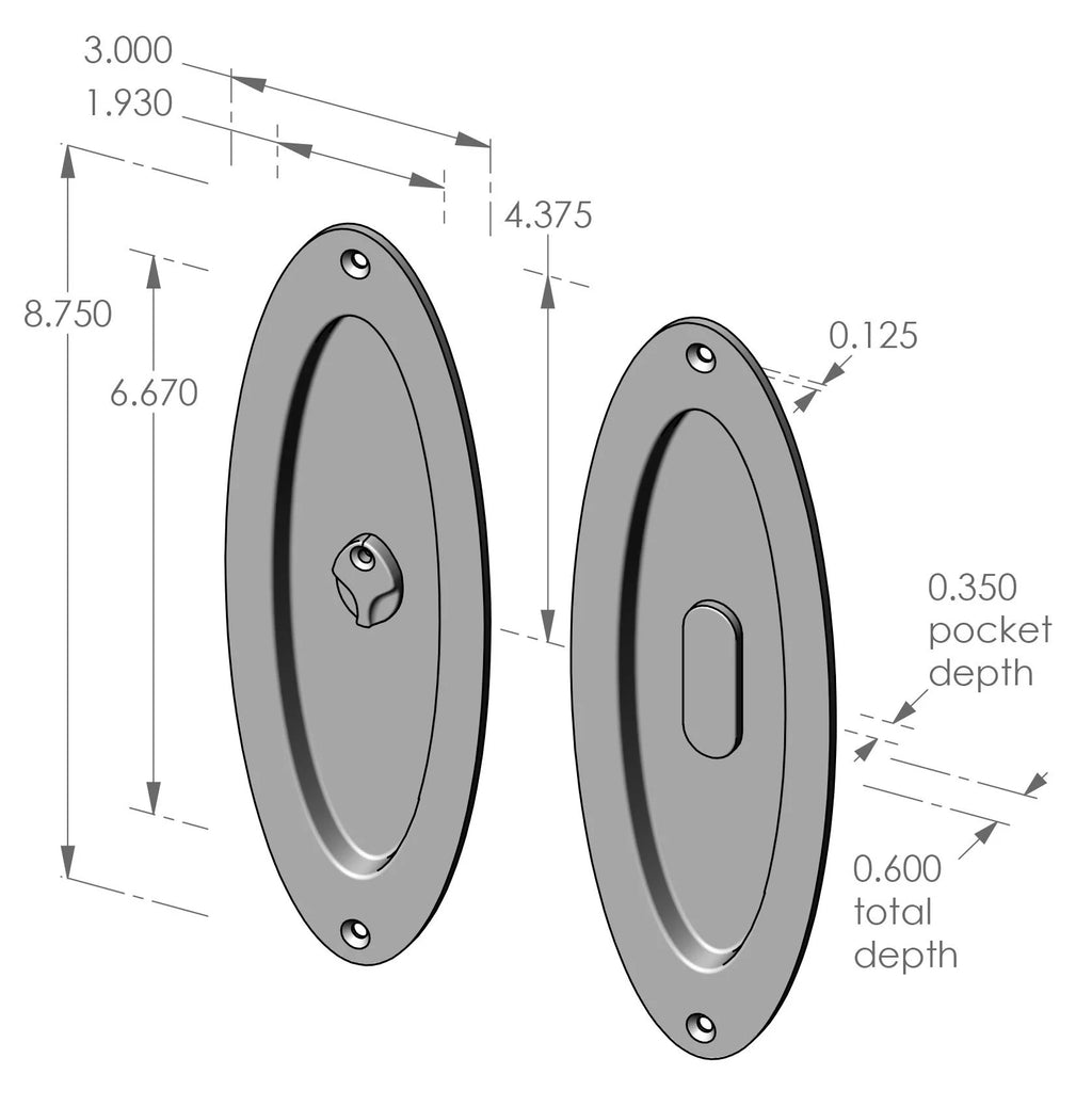 Oval Privacy Pocket Door Set (CS-FP-OP700IML-PR) — dibujo de especificaciones y dimensiones