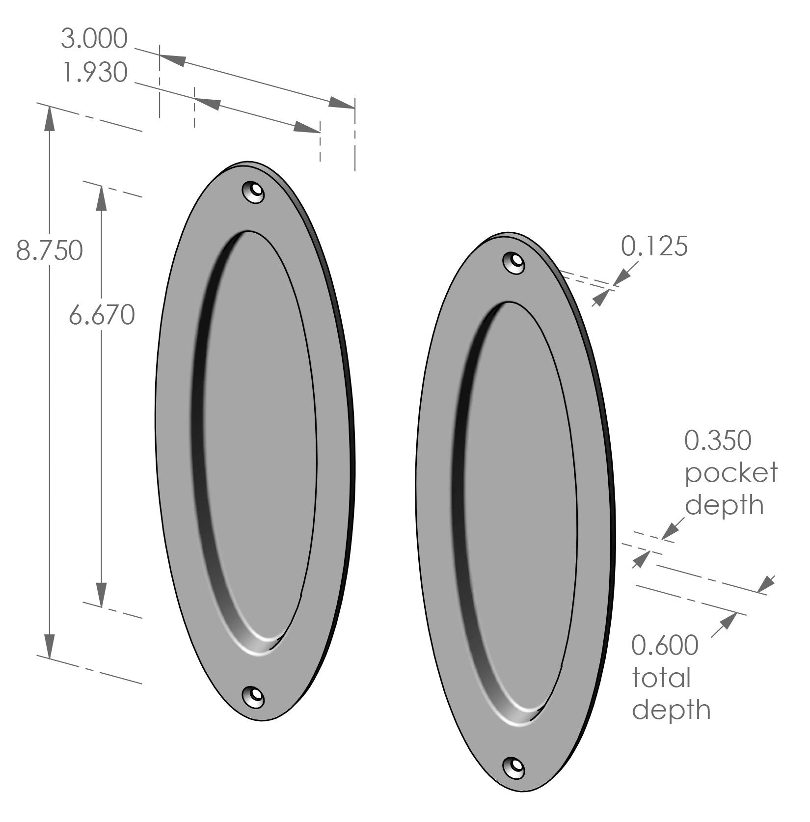Oval Passage Pocket Door Set (CS-FP-OP700IML) — dibujo de especificaciones y dimensiones