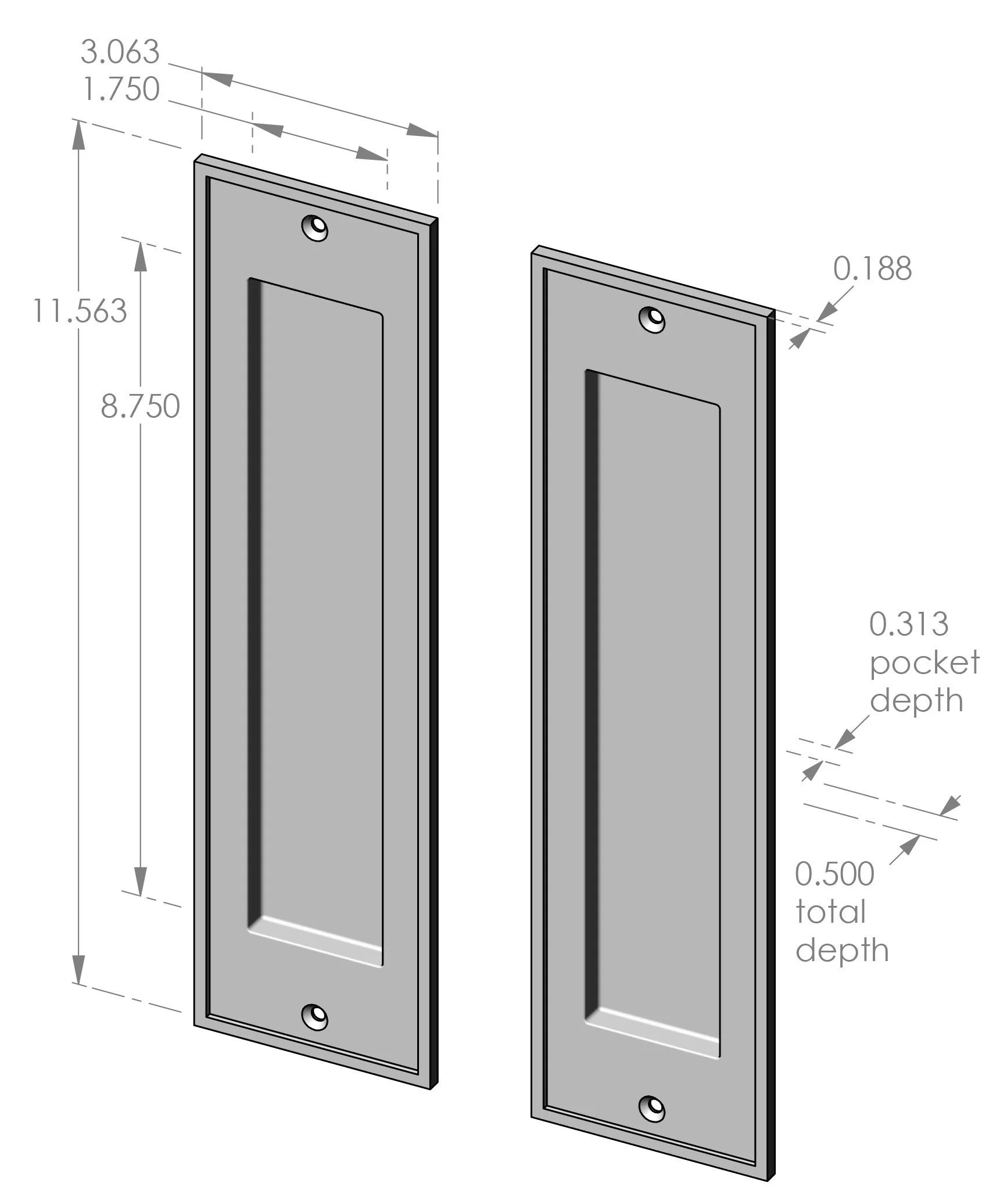 Bandbox Passage Pocket Door Set (CS-FP1516IML) — dibujo de especificaciones y dimensiones