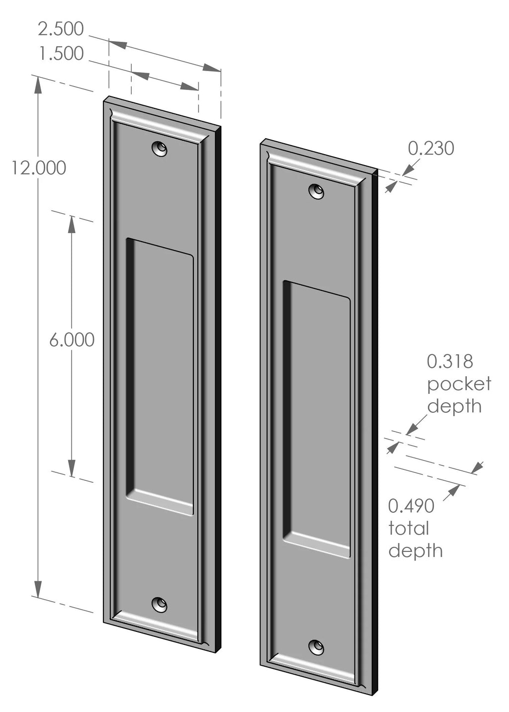 Ridge Passage Pocket Door Set (CS-FP423IML) — dibujo de especificaciones y dimensiones