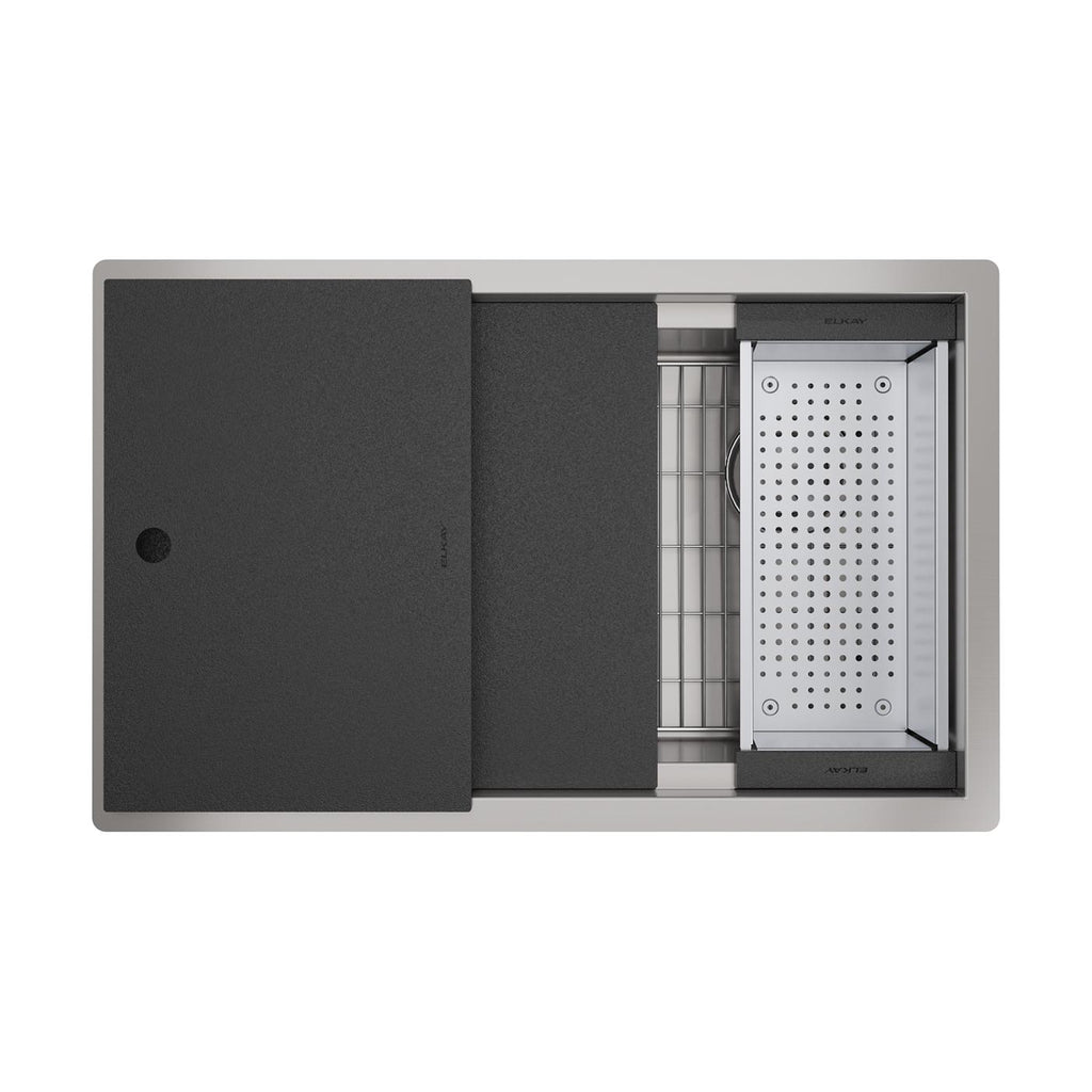 Elkay Tarja Circuit Chef® Workstation Acero Inoxidable 32-1/2" x 20-1/2" x 10" de Un Tazón Bajo Cubierta (Kit con Tablas de Polímero Negro) — vista de producto