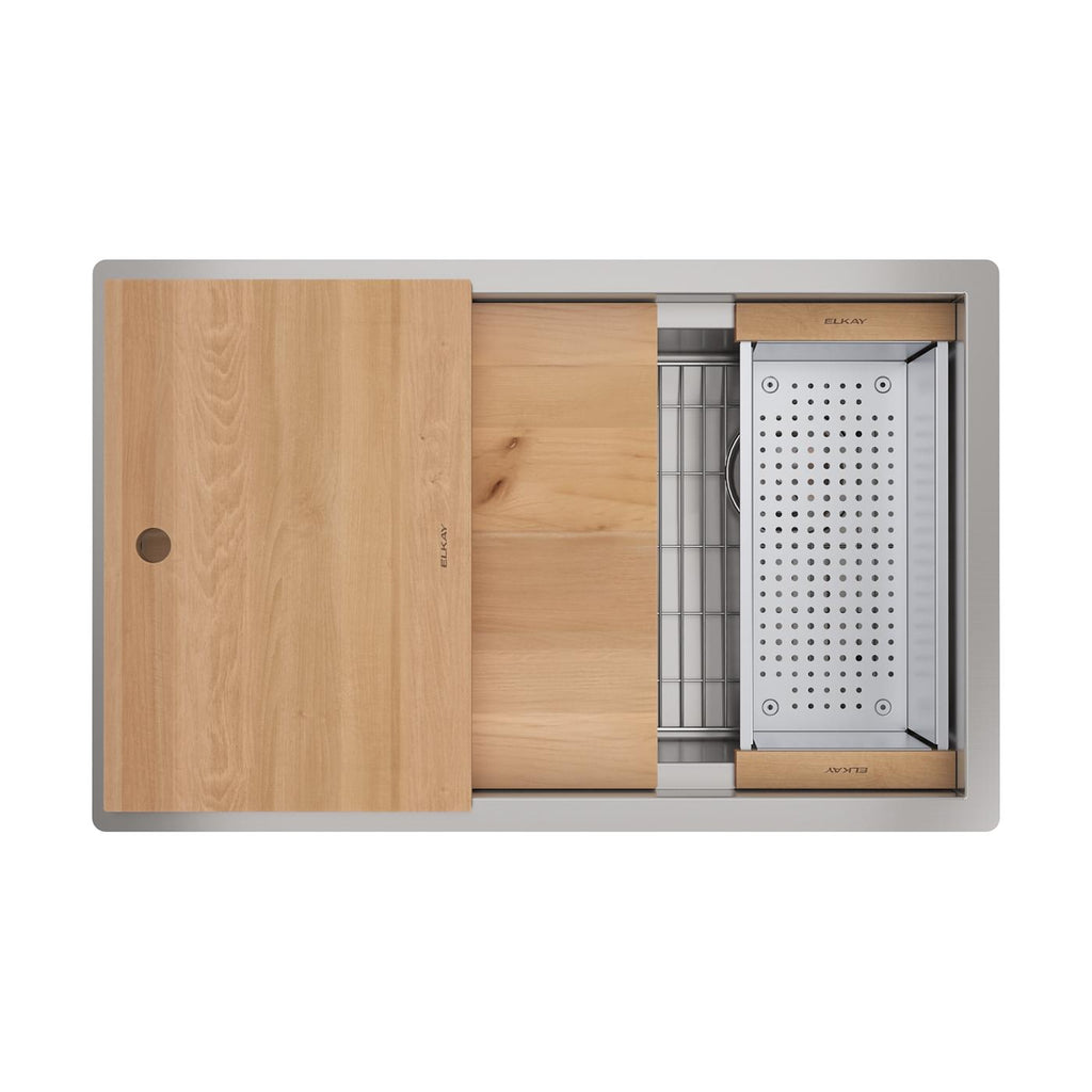 Elkay Tarja Circuit Chef® Workstation Acero Inoxidable 32-1/2" x 20-1/2" x 10" de Un Tazón Bajo Cubierta (Kit con Tablas de Madera de Cerezo) — vista de producto