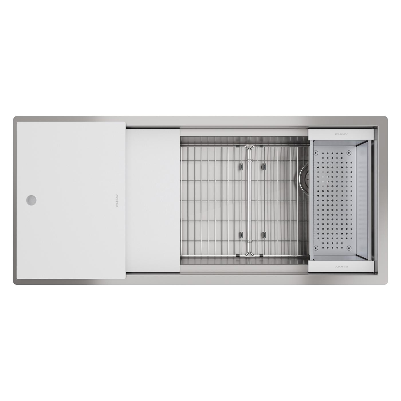 Elkay Tarja Circuit Chef® Workstation Acero Inoxidable 45-1/2" x 20-1/2" x 10" de Un Tazón Bajo Cubierta (Kit con Tablas de Polímero Blanco) — vista de producto