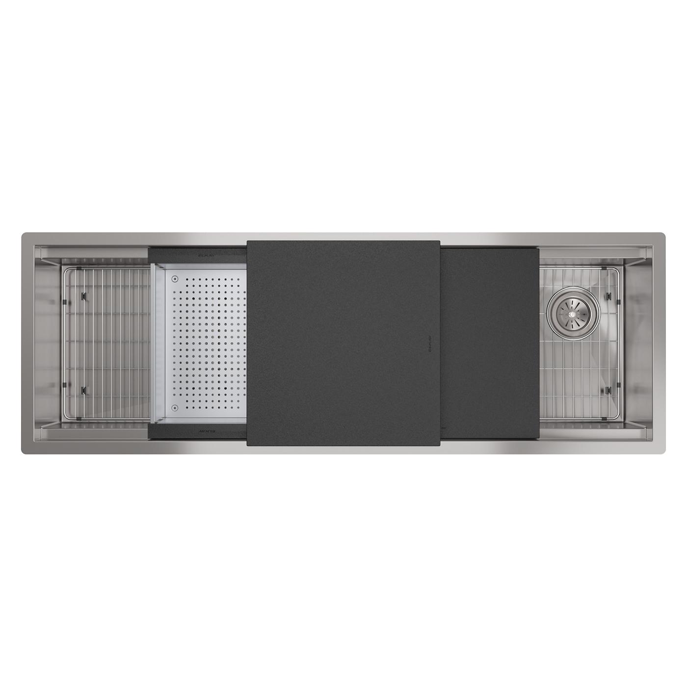 Elkay Tarja Circuit Chef® Workstation Acero Inoxidable 59-1/2" x 20-1/2" x 10" de Un Tazón Bajo Cubierta (Kit con Tablas de Polímero Negro) — vista de producto