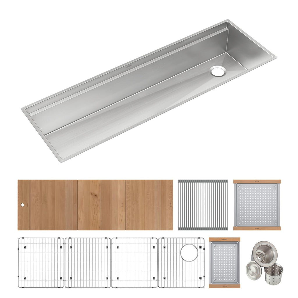 Elkay Tarja Circuit Chef® Workstation Acero Inoxidable 59-1/2" x 20-1/2" x 10" de Un Tazón Bajo Cubierta (Kit) with Cherry Wood Boards — ambiente de cocina