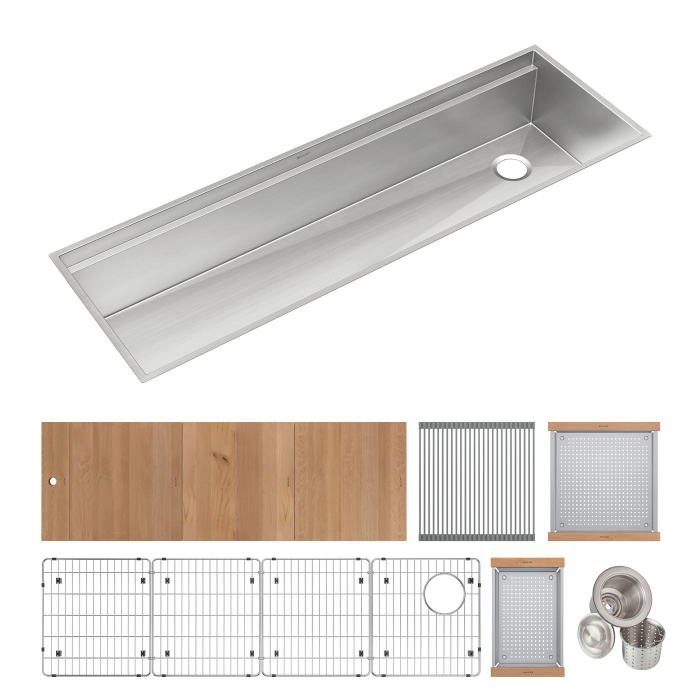 Elkay Tarja Circuit Chef® Workstation Acero Inoxidable 59-1/2" x 20-1/2" x 10" de Un Tazón Bajo Cubierta (Kit) with Cherry Wood Boards — ambiente de cocina