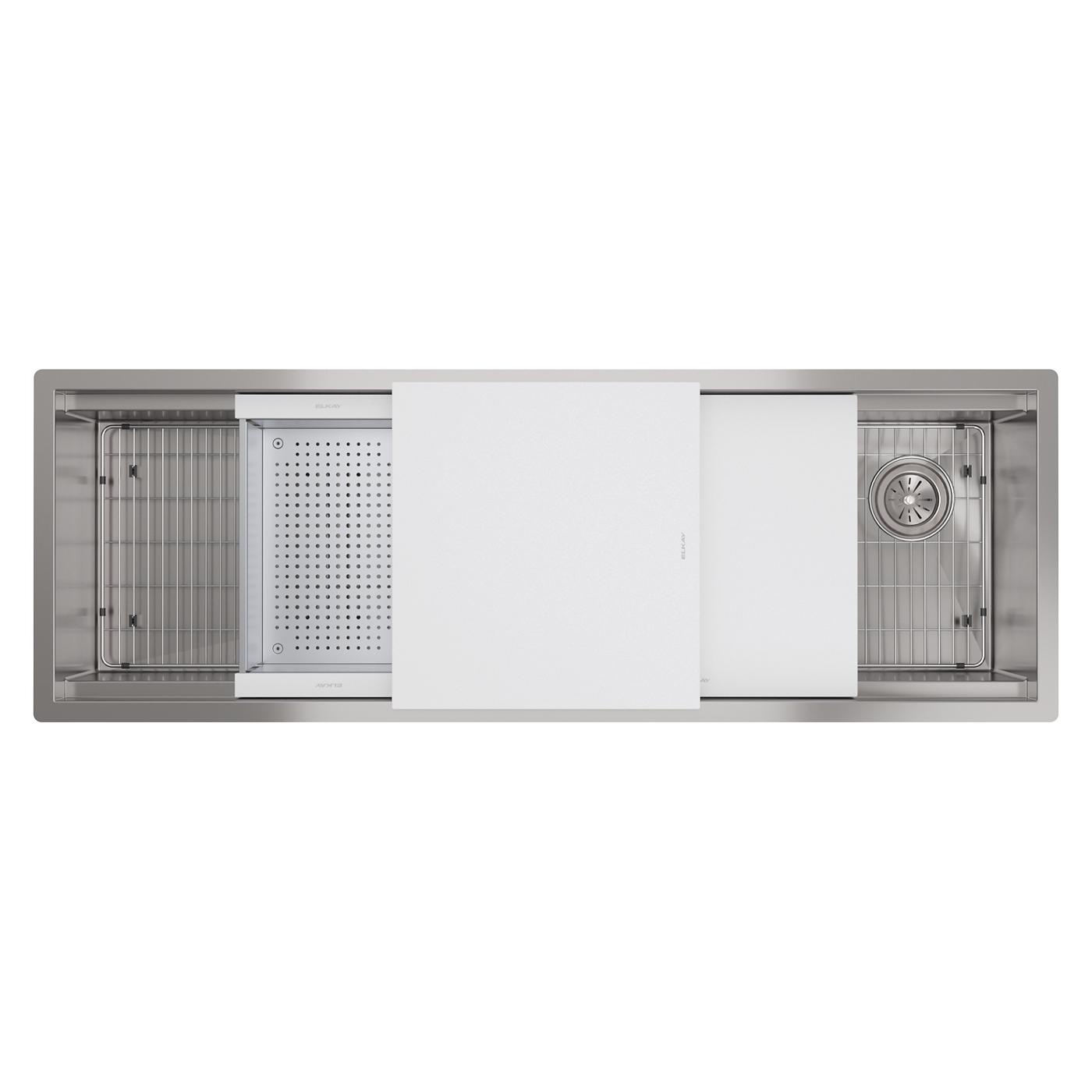 Elkay Tarja Circuit Chef® Workstation Acero Inoxidable 59-1/2" x 20-1/2" x 10" de Un Tazón Bajo Cubierta (Kit con Tablas de Polímero Blanco) — vista de producto