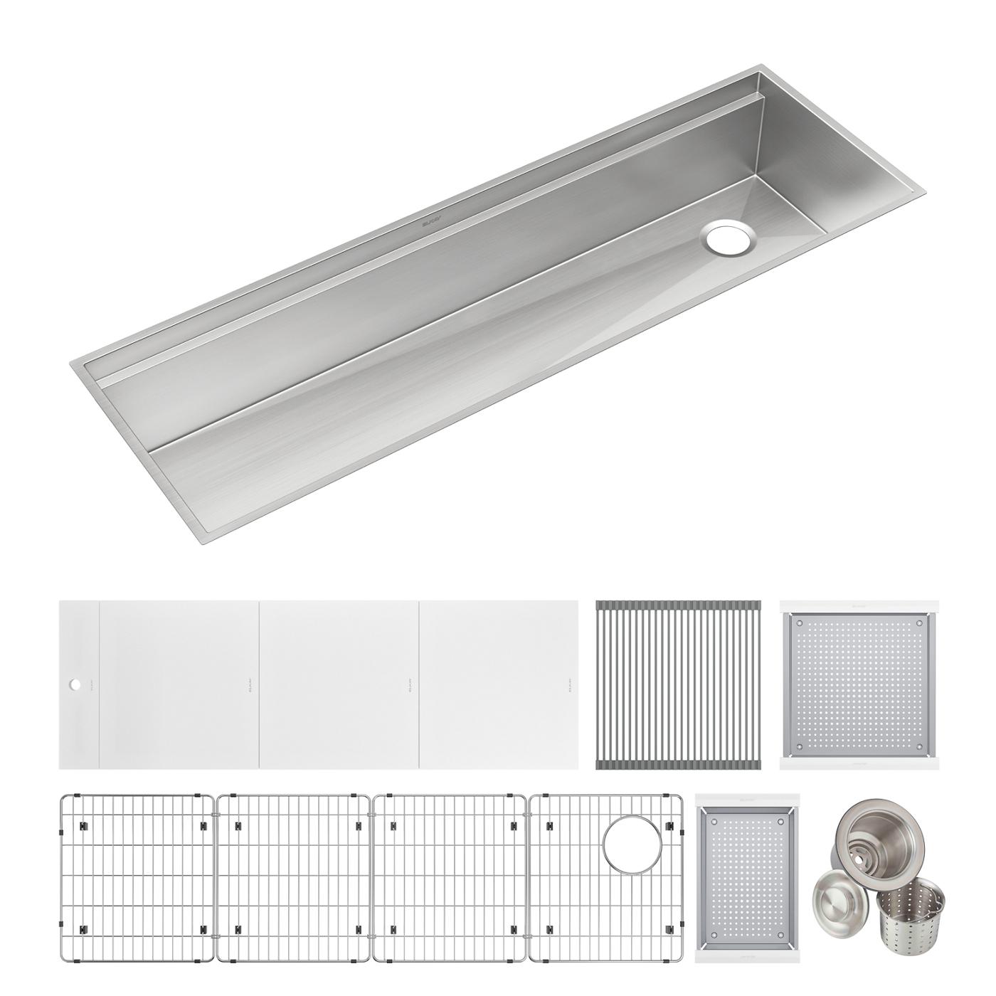 Elkay Tarja Circuit Chef® Workstation Acero Inoxidable 59-1/2" x 20-1/2" x 10" de Un Tazón Bajo Cubierta (Kit con Tablas de Polímero Blanco) — ambiente de cocina