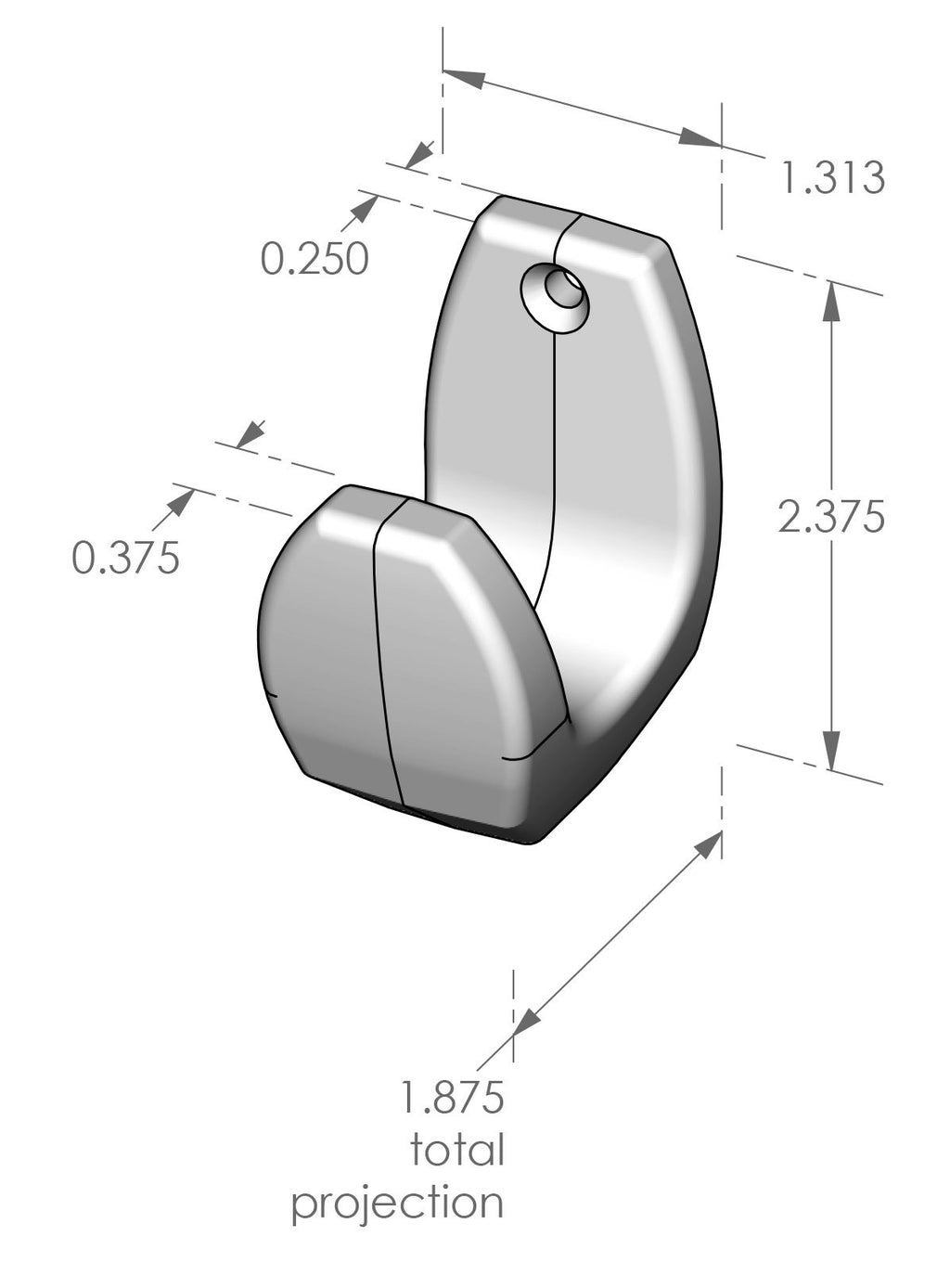 Kyoto Robe Hook (DEREUS-CH-K1) — dibujo de especificaciones y dimensiones