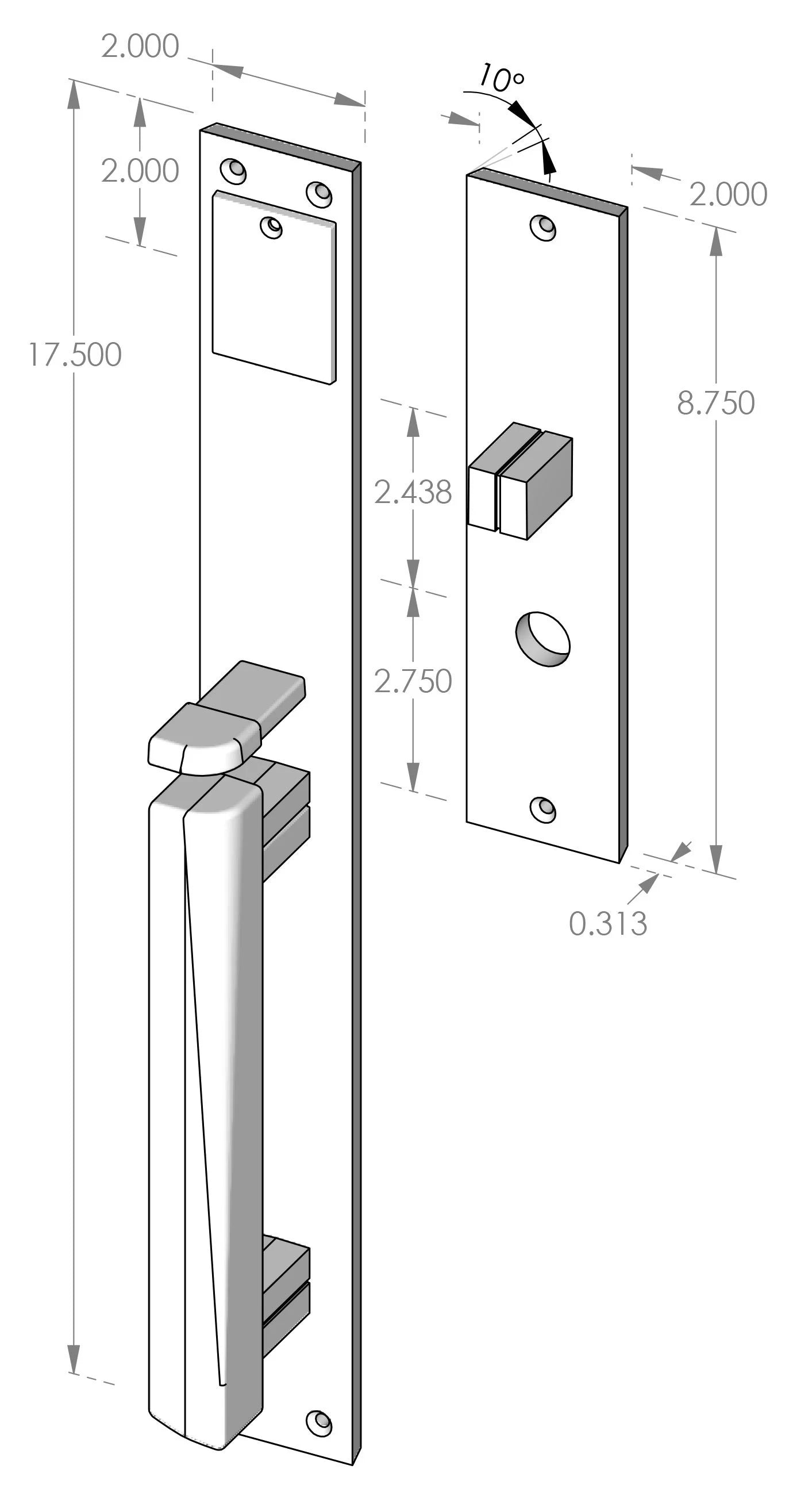 Kyoto Handle x Lever Door Entry Set (TS-KYO2175) — dibujo de especificaciones y dimensiones