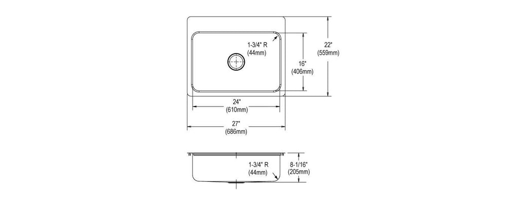 Elkay Tarja Dayton® Acero Inoxidable 27" x 22" x 8" de Un Tazón de Doble Montaje — vista de producto