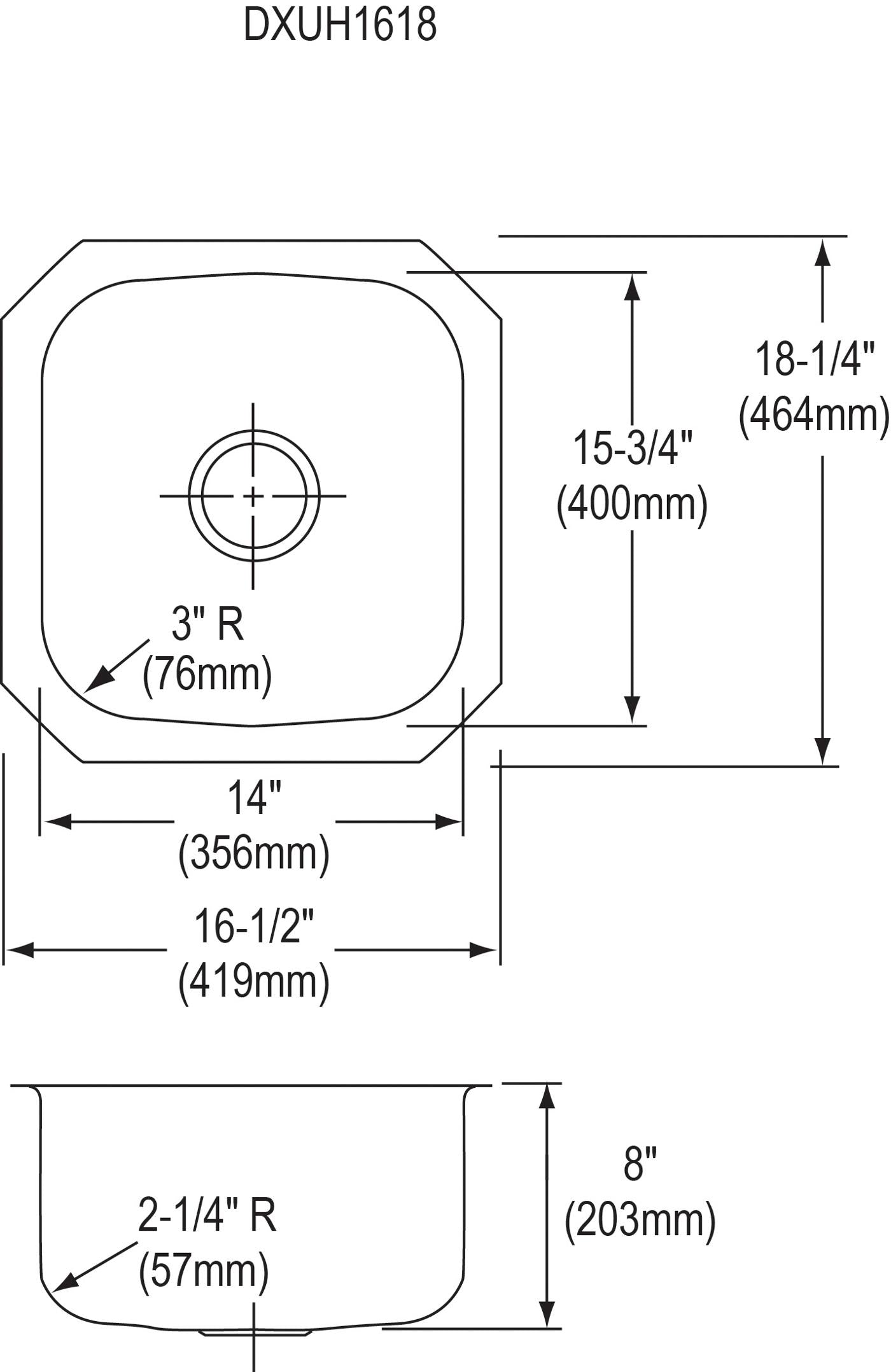 Elkay Tarja Dayton® Acero Inoxidable 16-1/2" x 18-1/4" x 8" de Un Tazón de Bar Bajo Cubierta — vista de producto