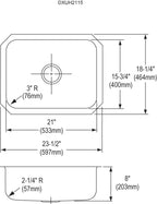 Elkay Tarja Dayton® Acero Inoxidable 23-1/2" x 18-1/4" x 8" de Un Tazón Bajo Cubierta — vista de producto