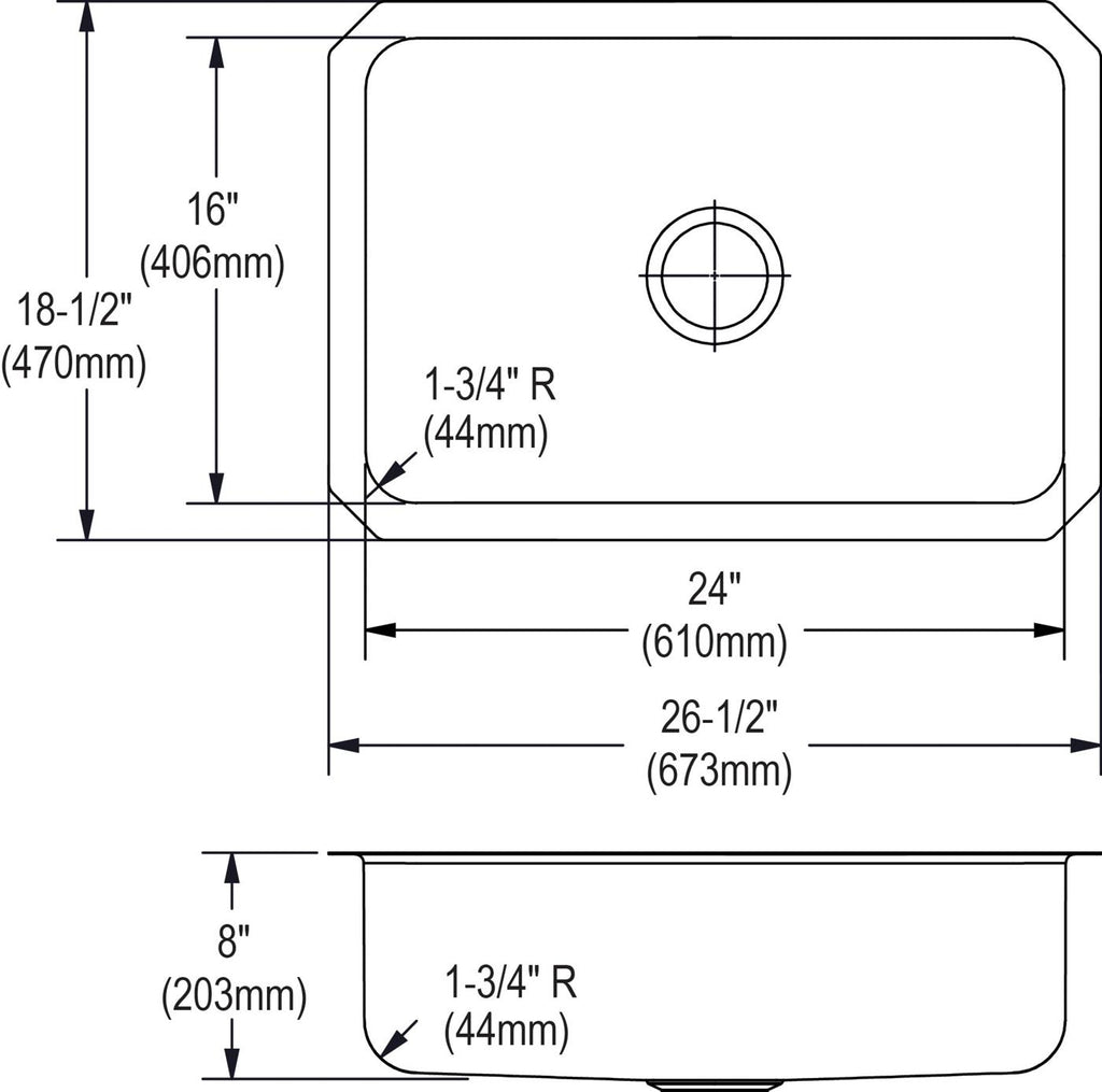 Elkay Tarja Dayton® Acero Inoxidable 26-1/2" x 18-1/2" x 8" de Un Tazón Bajo Cubierta — vista de producto
