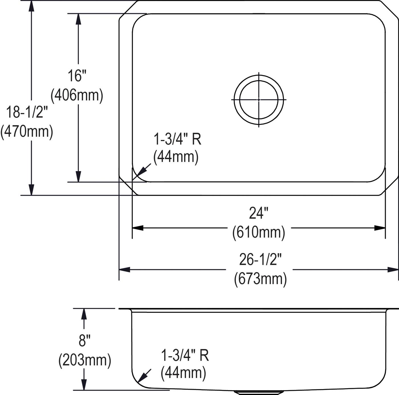 Elkay Tarja Dayton® Acero Inoxidable 26-1/2" x 18-1/2" x 8" de Un Tazón Bajo Cubierta — vista de producto