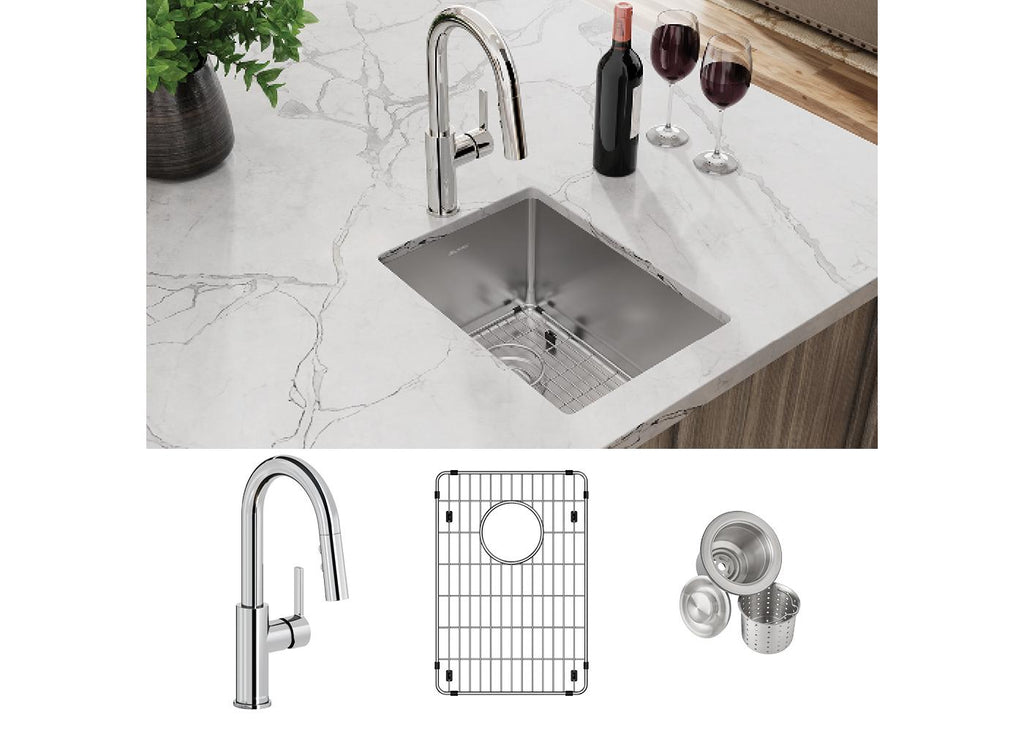 Elkay Tarja Crosstown® Calibre 18 Acero Inoxidable 13-1/2" x 18-1/2" x 9" de Un Tazón Bajo Cubierta Bar (Kit con Llave Rejilla de Fondo y Drenaje) — ambiente de cocina