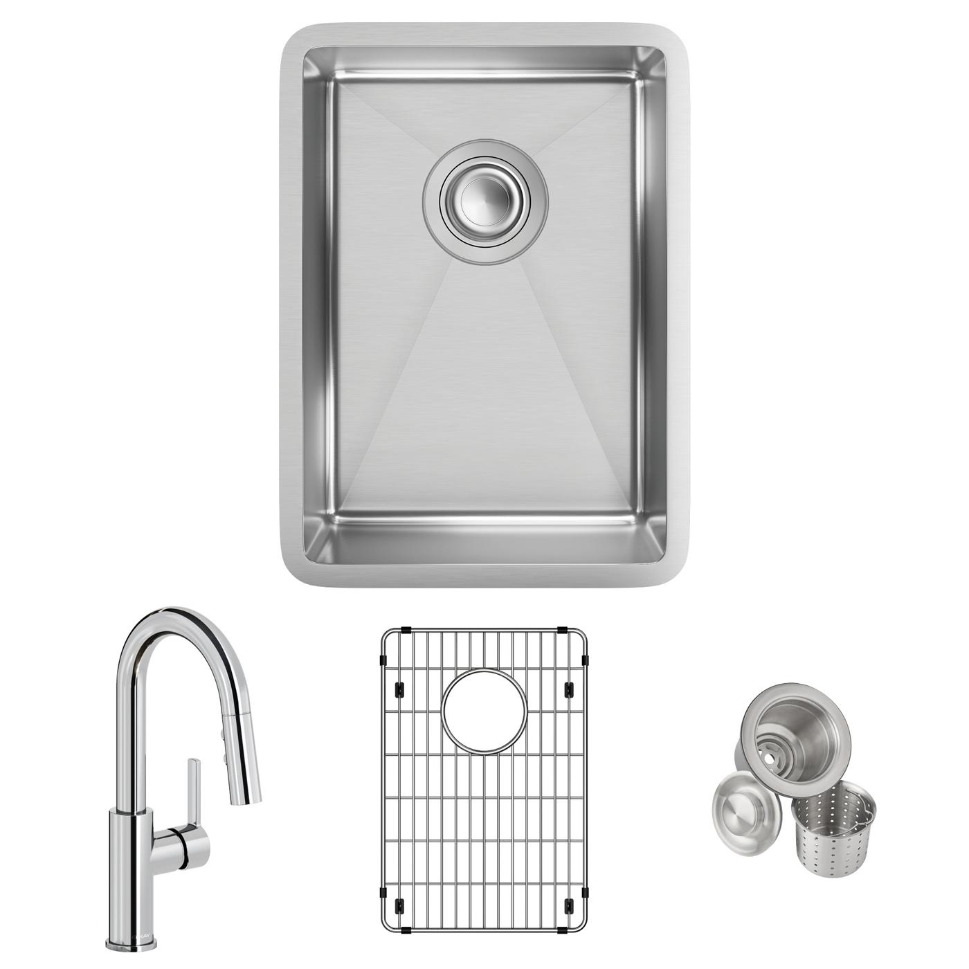 Elkay Tarja Crosstown® Calibre 18 Acero Inoxidable 13-1/2" x 18-1/2" x 9" de Un Tazón Bajo Cubierta Bar (Kit con Llave Rejilla de Fondo y Drenaje) — ambiente de cocina