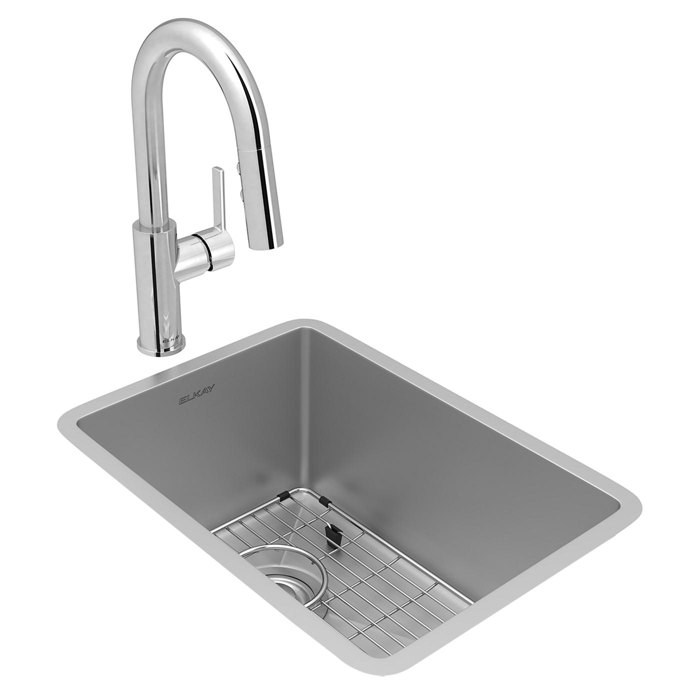 Elkay Tarja Crosstown® Calibre 18 Acero Inoxidable 13-1/2" x 18-1/2" x 9" de Un Tazón Bajo Cubierta Bar (Kit con Llave Rejilla de Fondo y Drenaje) — vista de producto