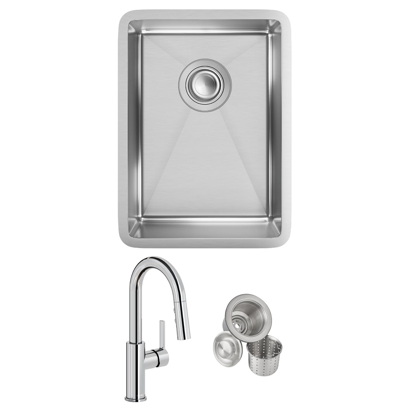 Elkay Tarja Crosstown® Calibre 18 Acero Inoxidable 13-1/2" x 18-1/2" x 9" de Un Tazón Bajo Cubierta Bar (Kit con Llave y Drenaje) — ambiente de cocina
