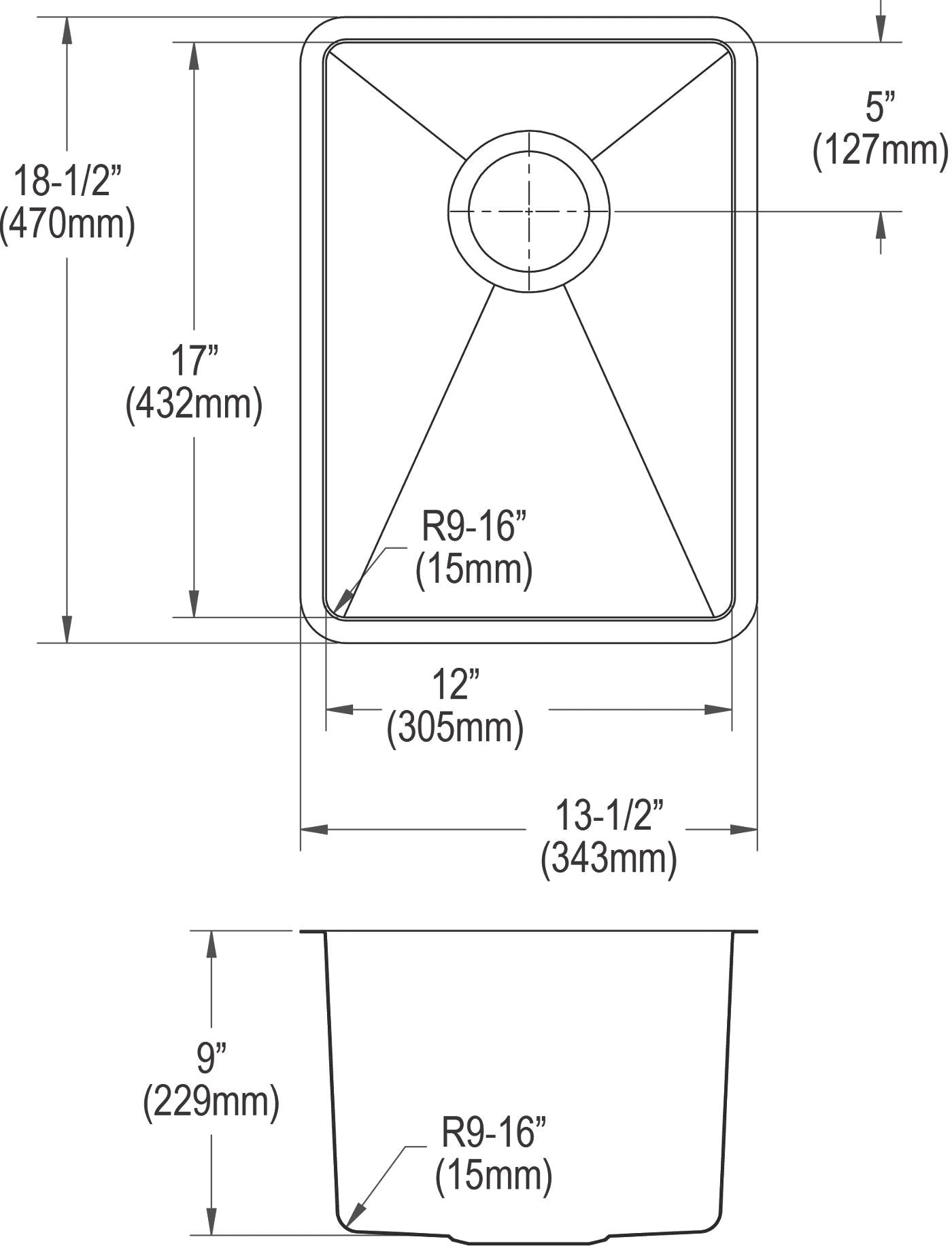 Elkay Tarja Crosstown® Calibre 18 Acero Inoxidable 13-1/2" x 18-1/2" x 9" de Un Tazón de Bar Bajo Cubierta — vista de producto
