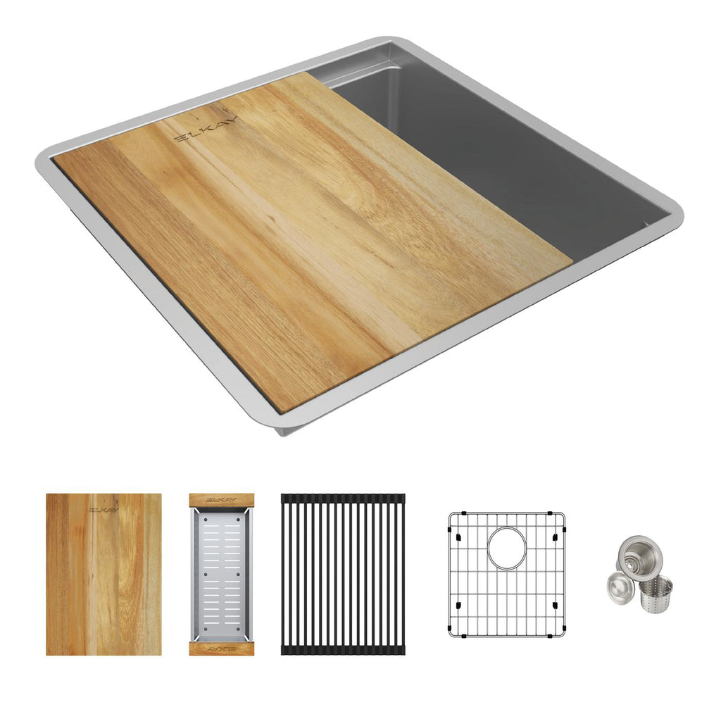 Elkay Tarja Crosstown® Calibre 18 Workstation Acero Inoxidable 18-1/2" x 18-1/2" x 8-3/4" de Un Tazón Bajo Cubierta (Kit) — ambiente de cocina