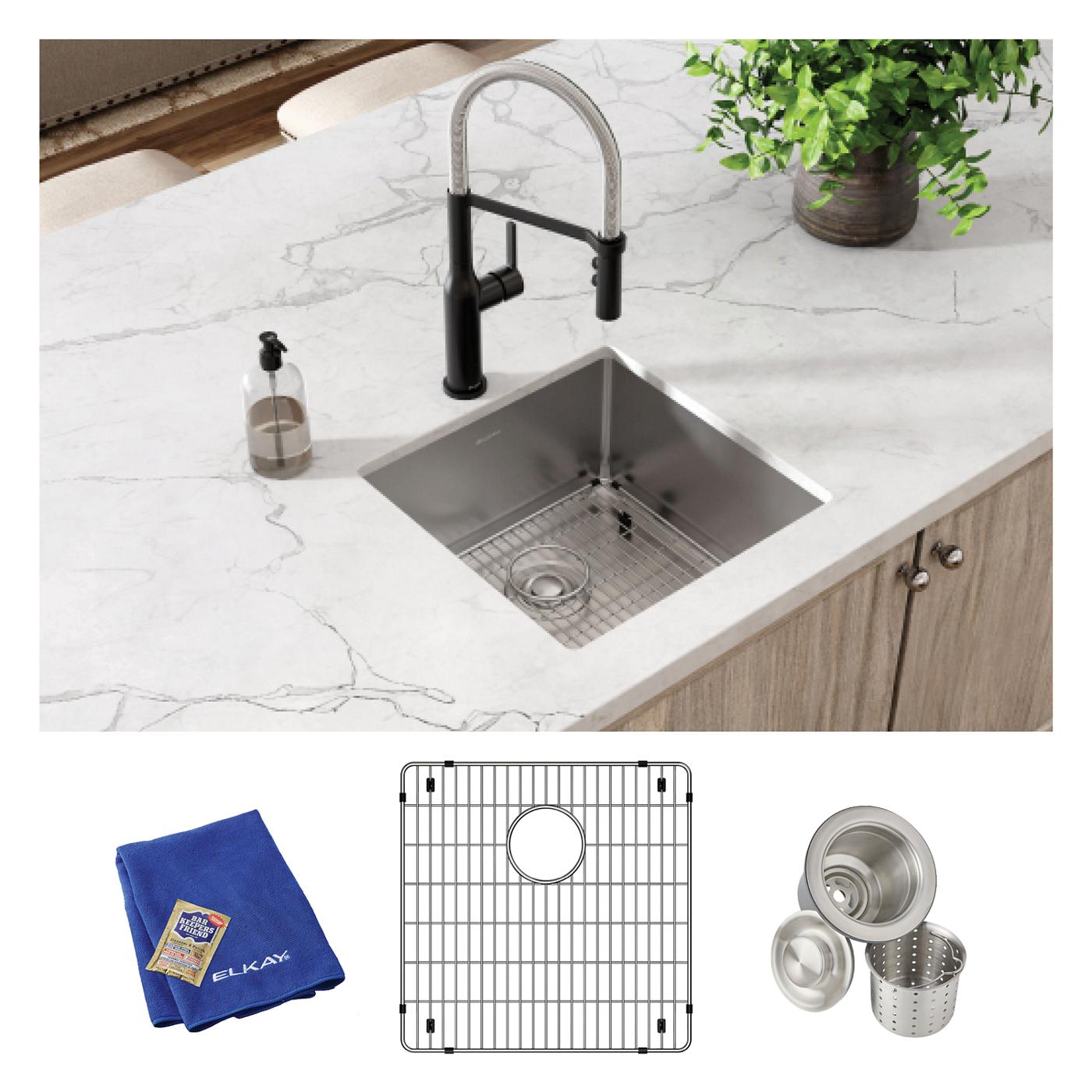Elkay Tarja Crosstown® Calibre 18 Acero Inoxidable 18-1/2" x 18-1/2" x 9" de Un Tazón Bajo Cubierta (Kit) — ambiente de cocina