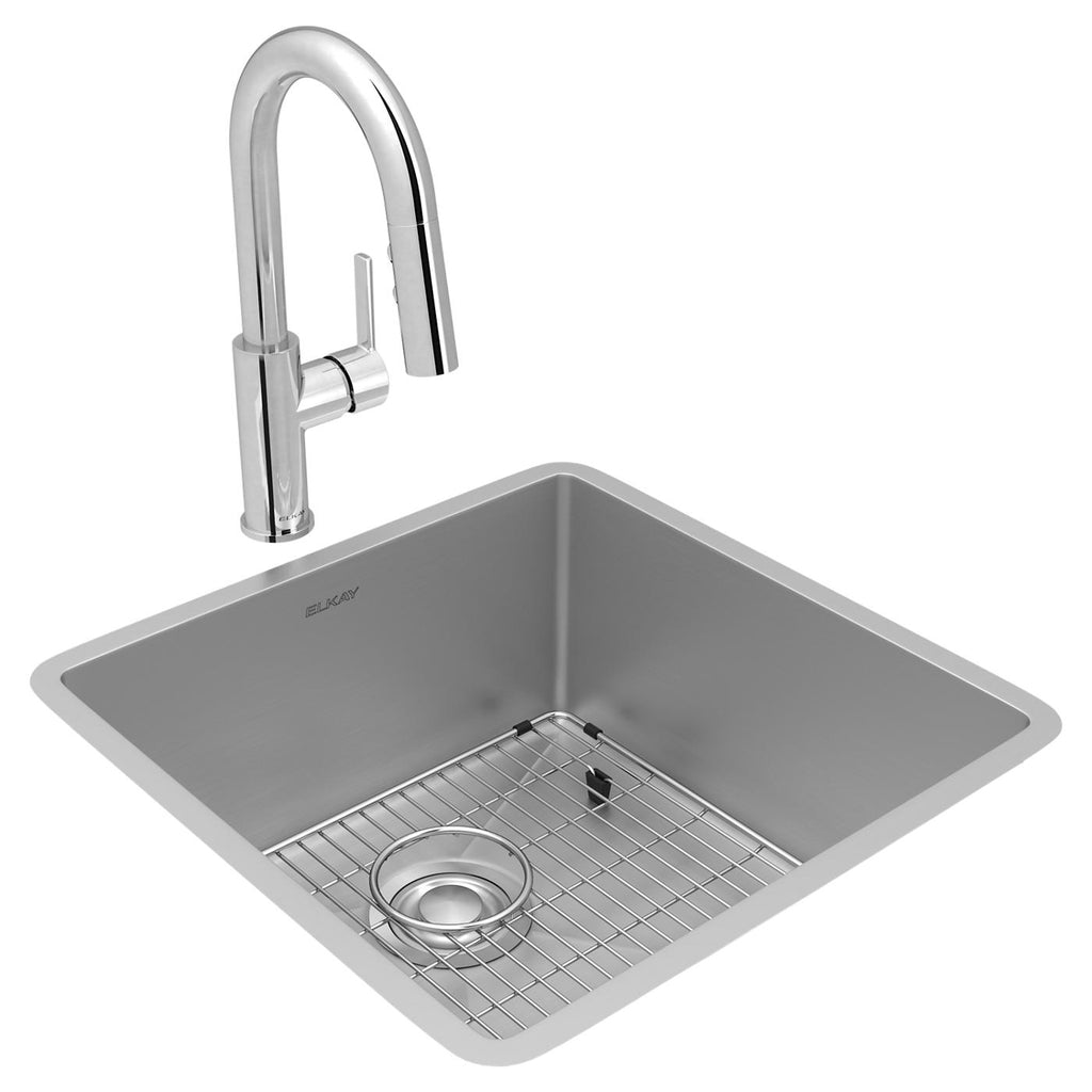 Elkay Tarja Crosstown® Calibre 18 Acero Inoxidable 18-1/2" x 18-1/2" x 9" de Un Tazón Bajo Cubierta (Kit con Llave Rejilla de Fondo y Drenaje) — vista de producto