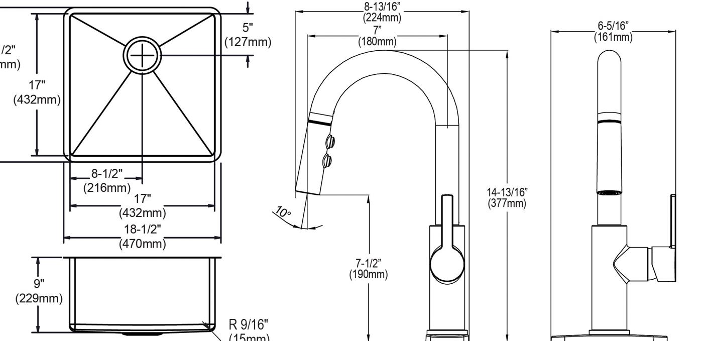 Elkay Tarja Crosstown® Calibre 18 Acero Inoxidable 18-1/2" x 18-1/2" x 9" de Un Tazón Bajo Cubierta (Kit con Llave Rejilla de Fondo y Drenaje) — vista de producto