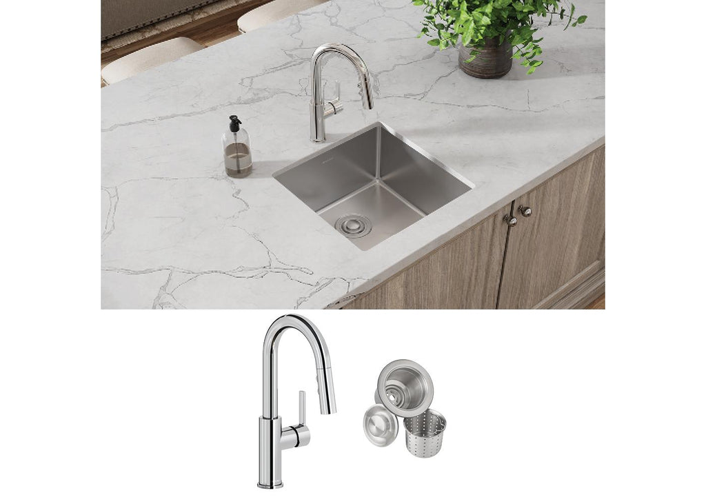 Elkay Tarja Crosstown® Calibre 18 Acero Inoxidable 18-1/2" x 18-1/2" x 9" de Un Tazón Bajo Cubierta (Kit con Llave y Drenaje) — ambiente de cocina