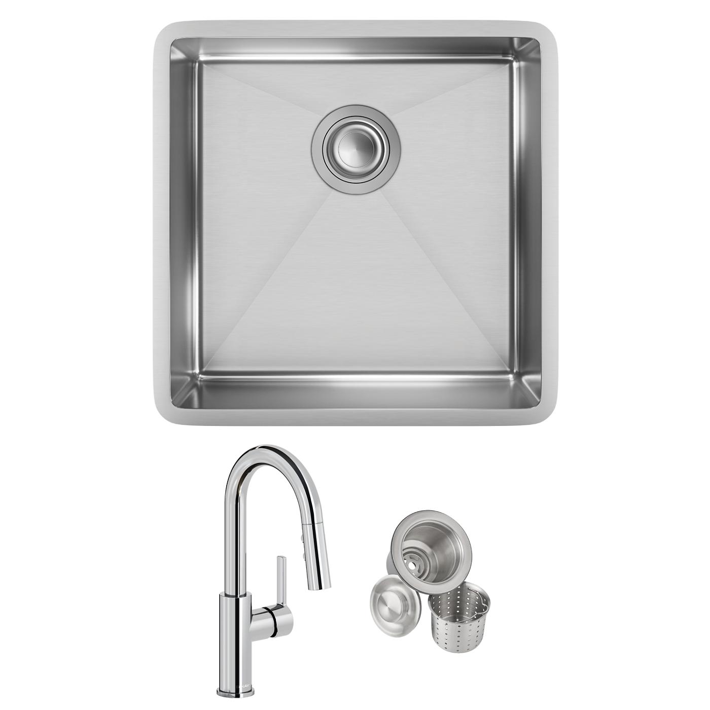 Elkay Tarja Crosstown® Calibre 18 Acero Inoxidable 18-1/2" x 18-1/2" x 9" de Un Tazón Bajo Cubierta (Kit con Llave y Drenaje) — ambiente de cocina