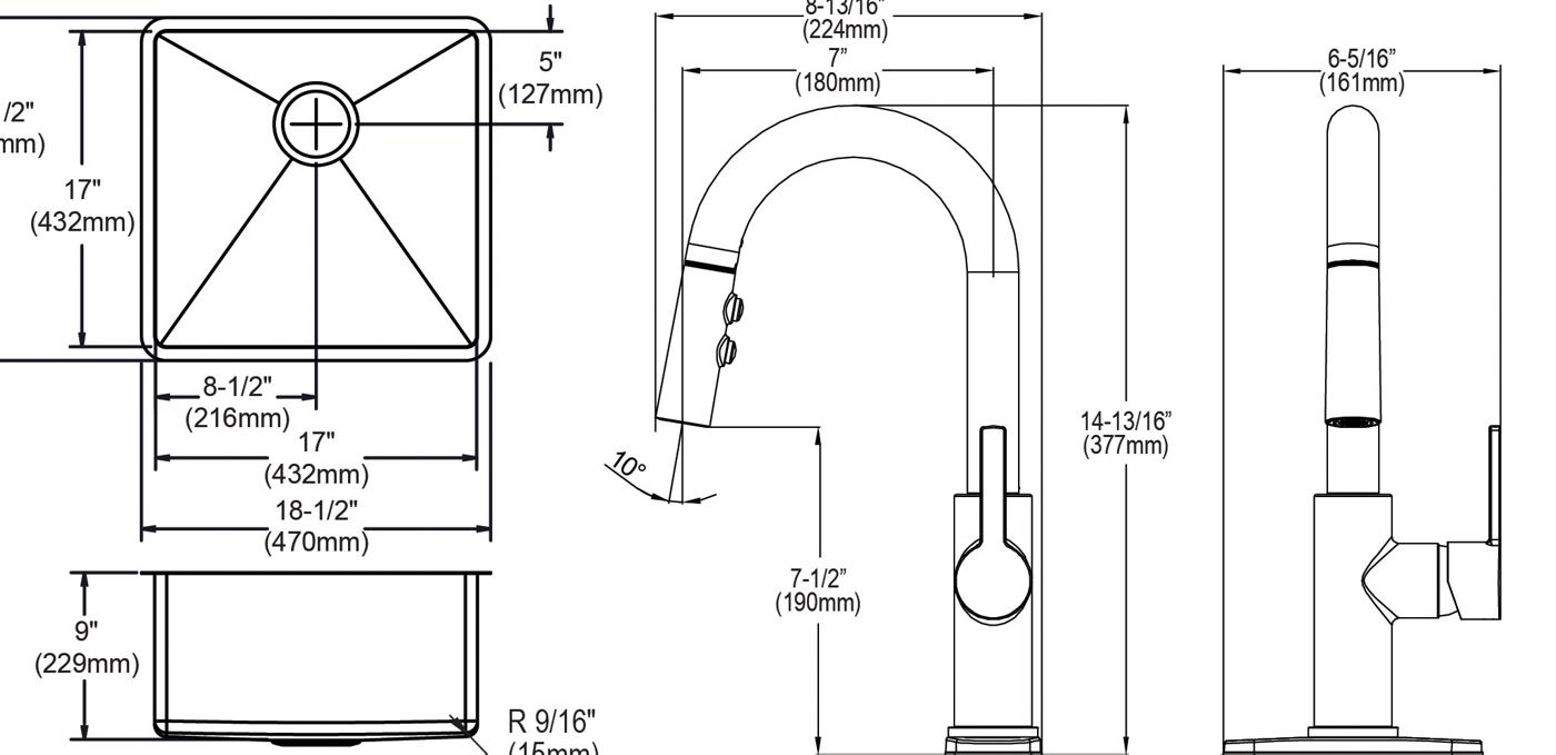 Elkay Tarja Crosstown® Calibre 18 Acero Inoxidable 18-1/2" x 18-1/2" x 9" de Un Tazón Bajo Cubierta (Kit con Llave y Drenaje) — vista de producto