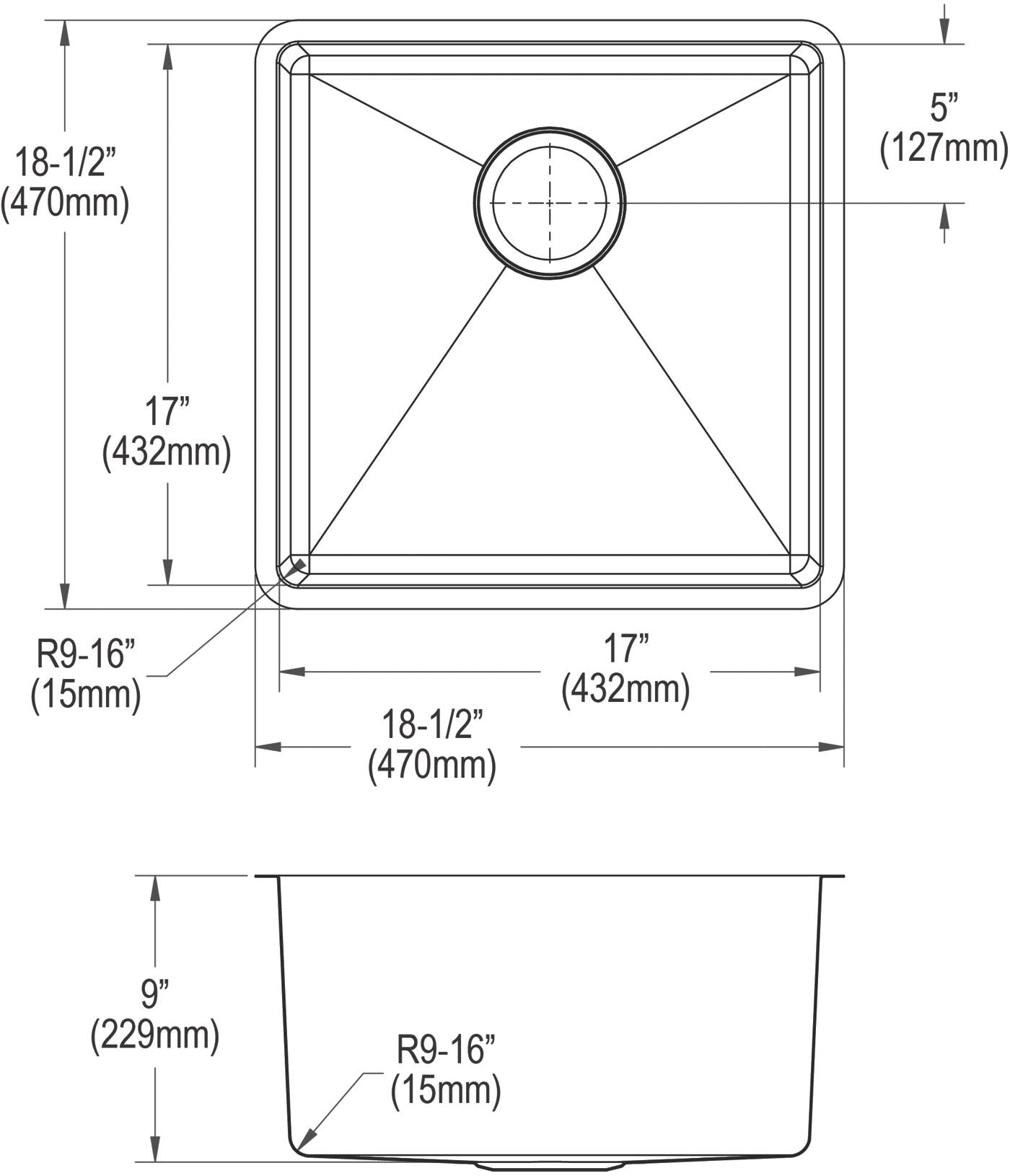 Elkay Tarja Crosstown® Calibre 18 Acero Inoxidable 18-1/2" x 18-1/2" x 9" de Un Tazón Bajo Cubierta — vista de producto