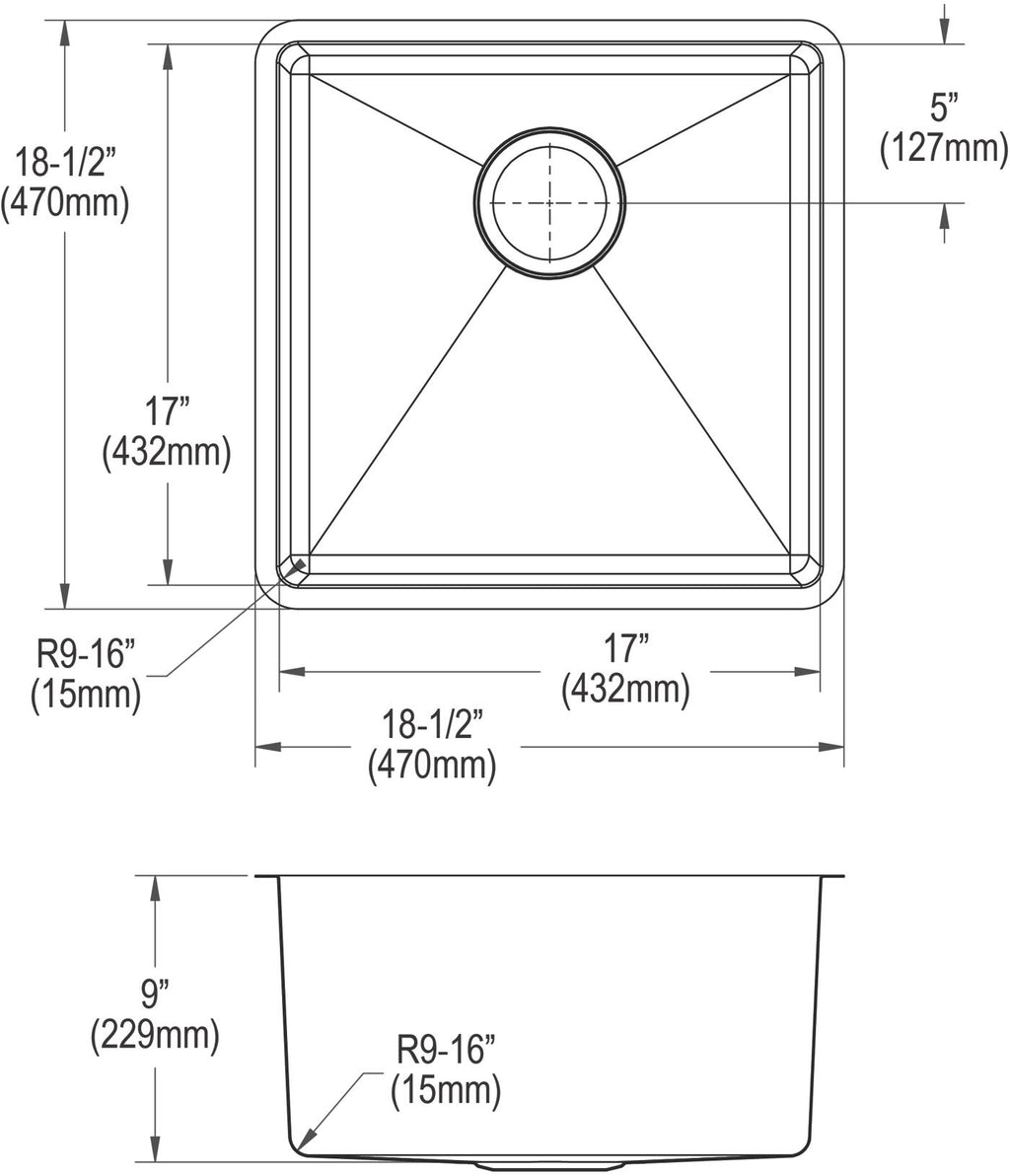Elkay Tarja Crosstown® Calibre 18 Acero Inoxidable 18-1/2" x 18-1/2" x 9" de Un Tazón Bajo Cubierta (Kit) — vista de producto