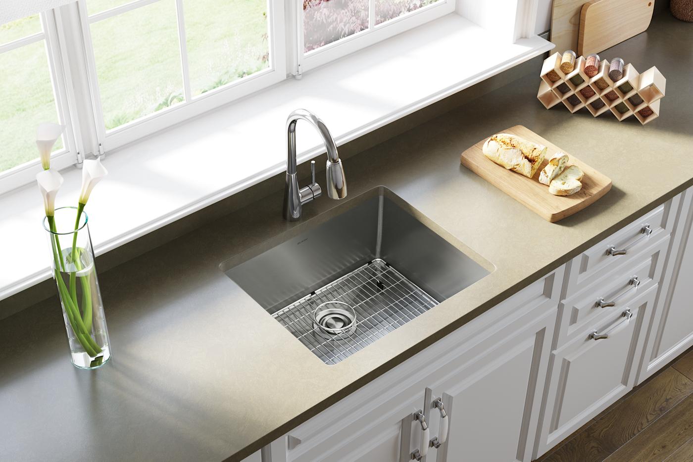 Elkay Tarja Crosstown® Calibre 18 Acero Inoxidable 22-1/2" x 18-1/2" x 9" de Un Tazón Bajo Cubierta (Kit) — ambiente de cocina