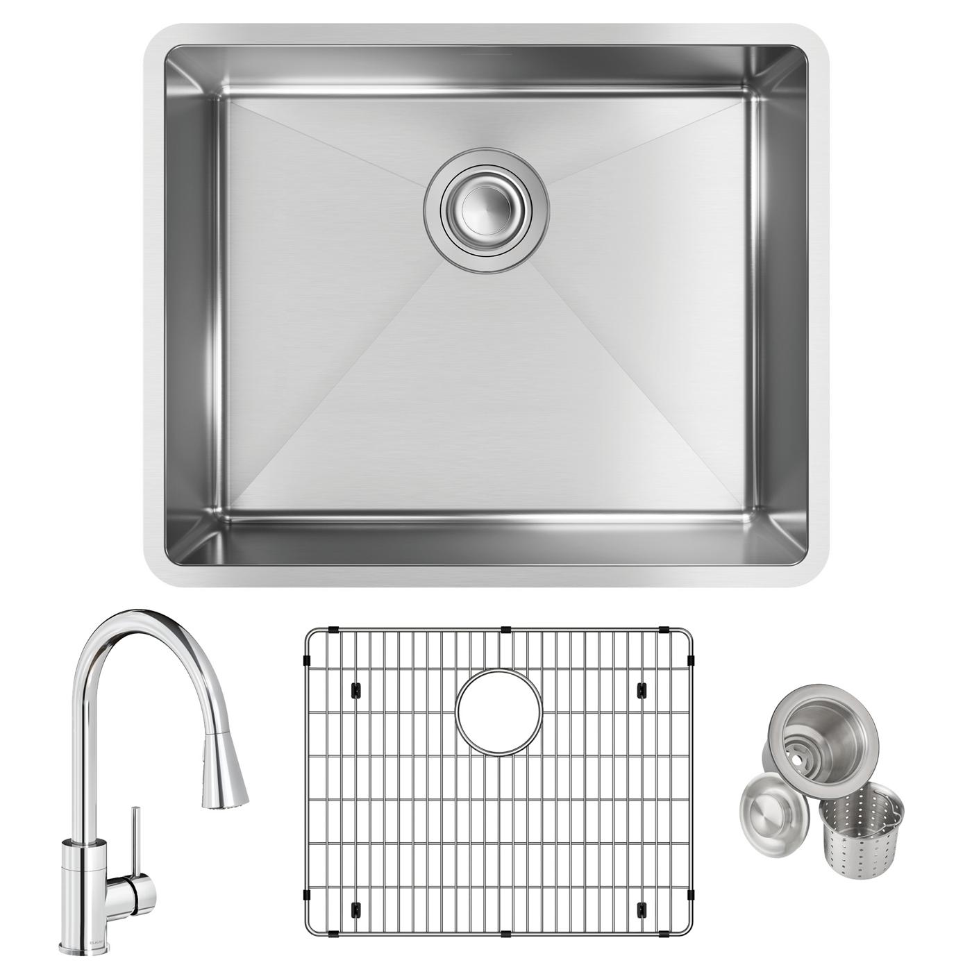 Elkay Tarja Crosstown® Calibre 18 Acero Inoxidable 22-1/2" x 18-1/2" x 9" de Un Tazón Bajo Cubierta (Kit con Llave Rejilla de Fondo y Drenaje) — ambiente de cocina